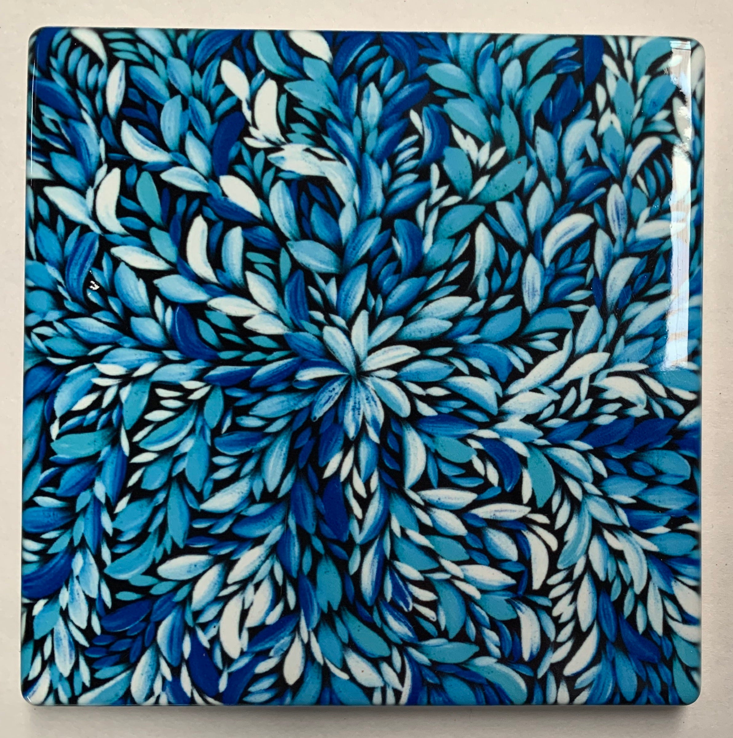 Ceramic Tile / Trivet - Louise Numina Napananka - Bush Medicine Leaves Blue