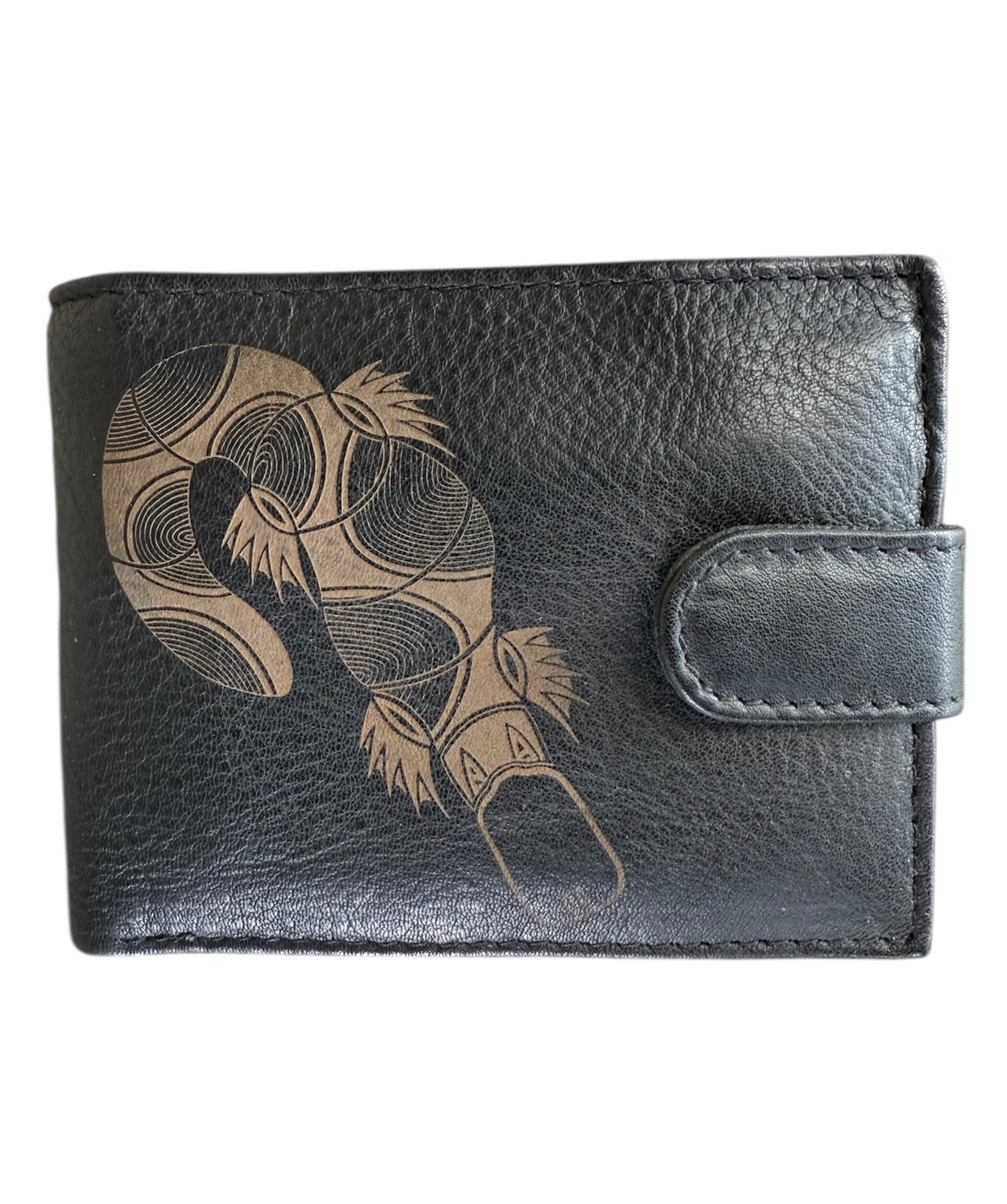 Men's Black Leather Wallet - Budja the Platypus - Mick Harding