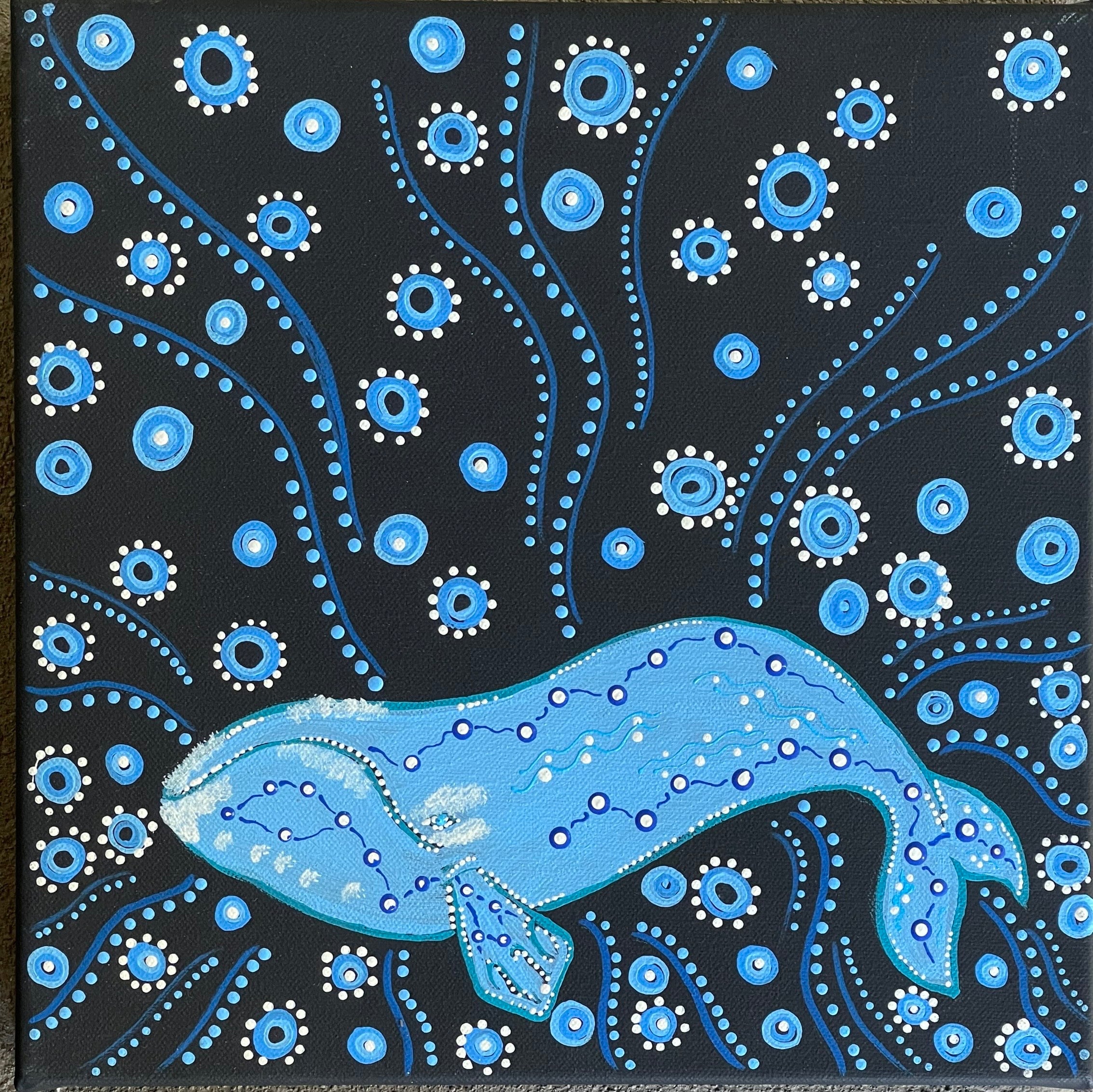 Deidre Burgoyne Rosier - Whale Dreaming - 30x30cm .90-7 *stretched ready to hang*