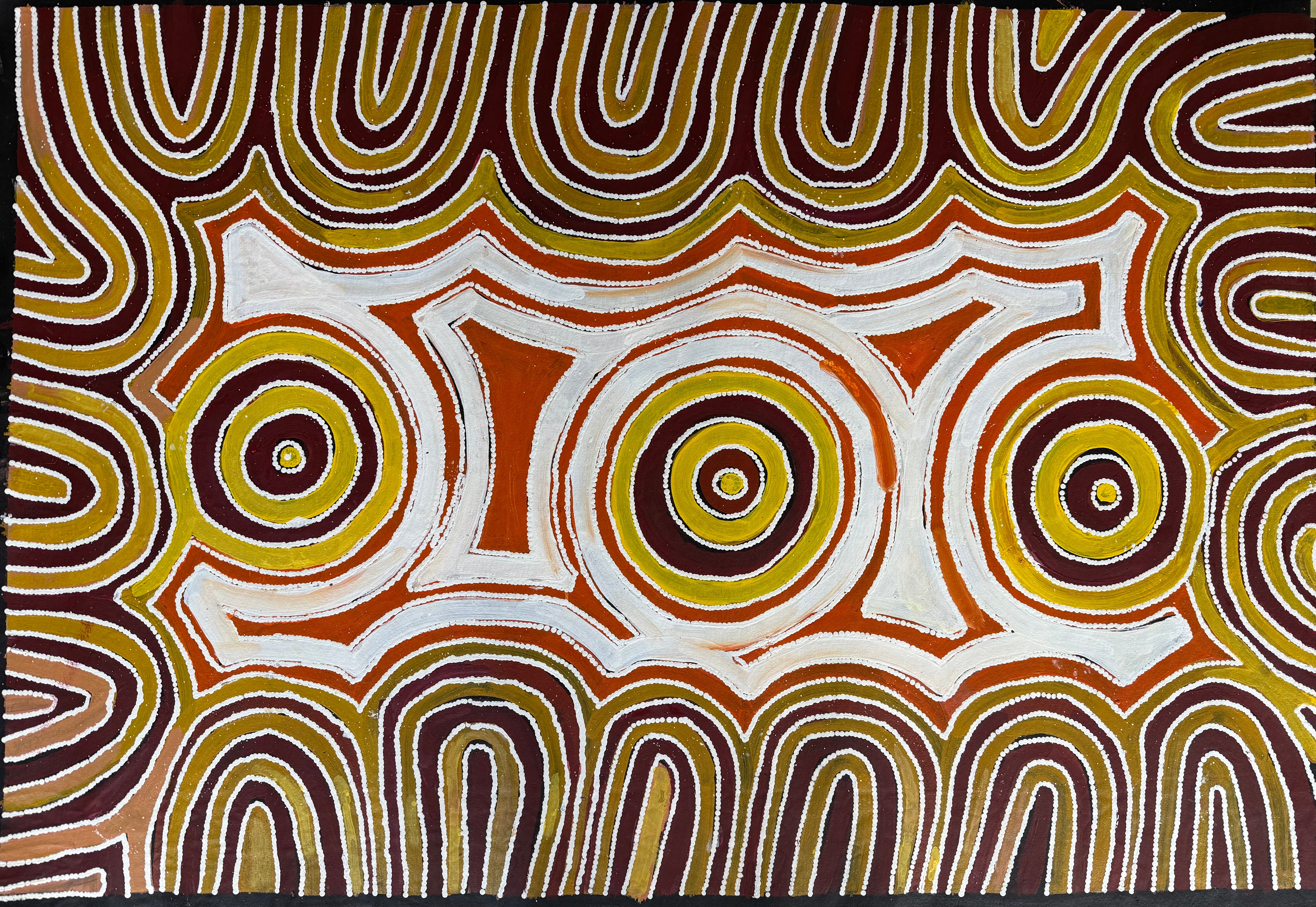 Aboriginal paintings in many sizes featuring women's ceremony