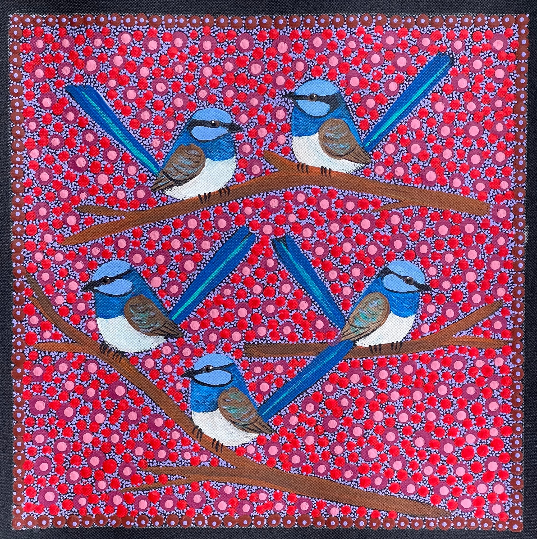 Kathleen Buzzacott - Blue Fairy Wrens (Males) - 30x30cm .74-2