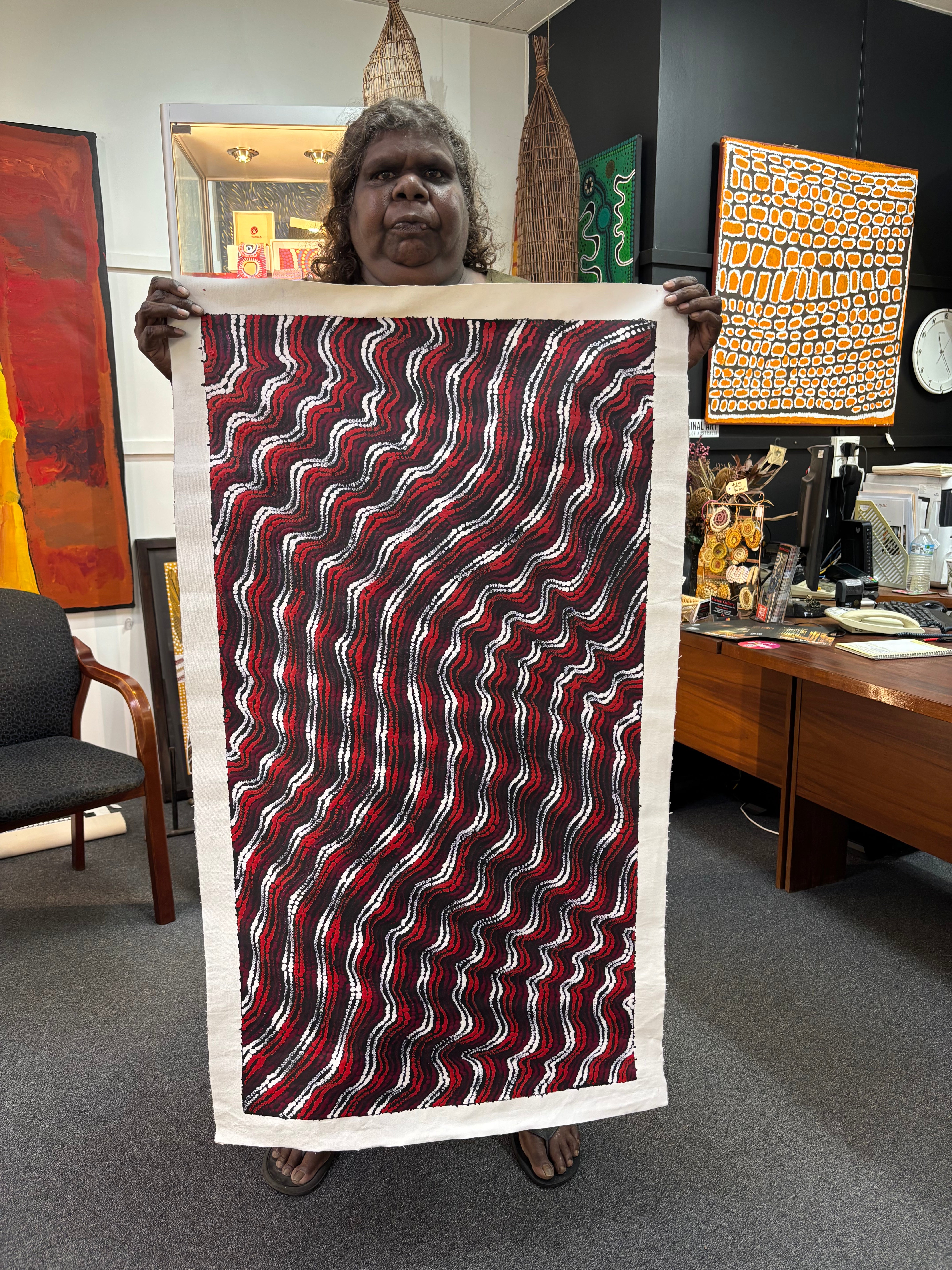 Maria Nampijinpa Brown - Pamapardu Jukurrpa (Flying Ant Dreaming) - 110x59cm .27-1