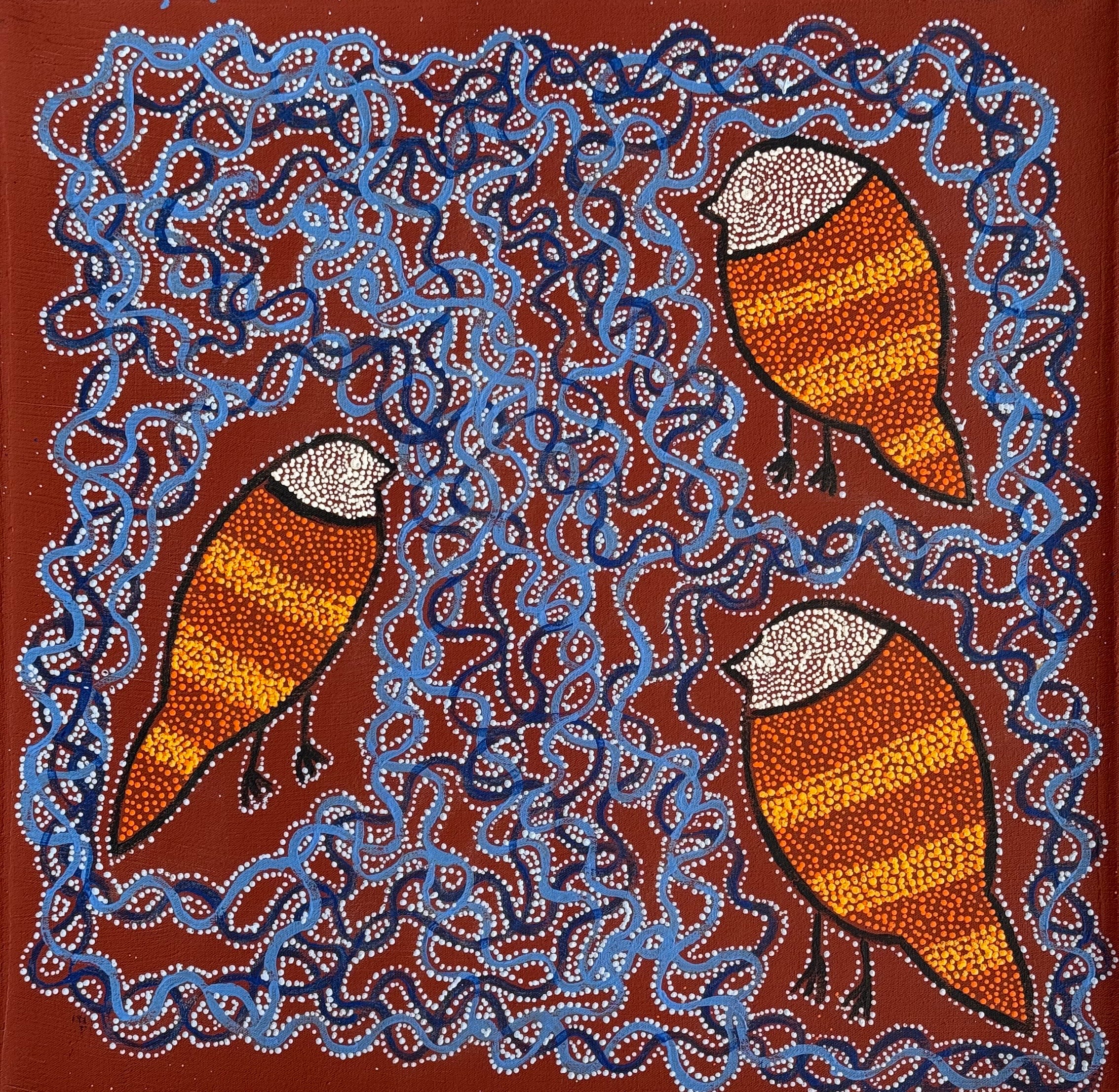 Geraldine Napangardi Granites - Ngalyipi Jukurrpa (Snakevine Dreaming) Mina Mina - 46x46cm