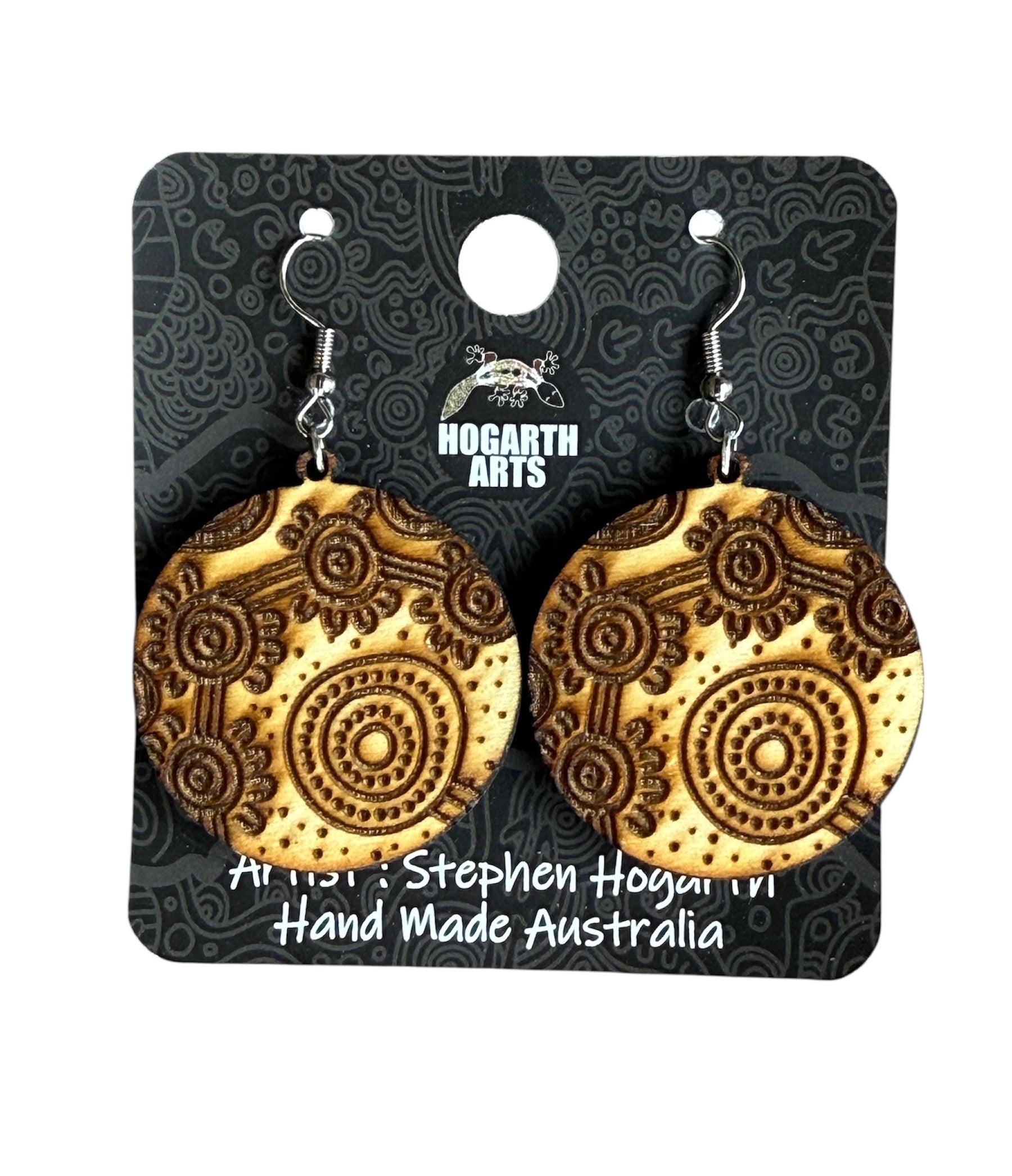 Earrings - Stephen Hogarth - Burnt Ply Round
