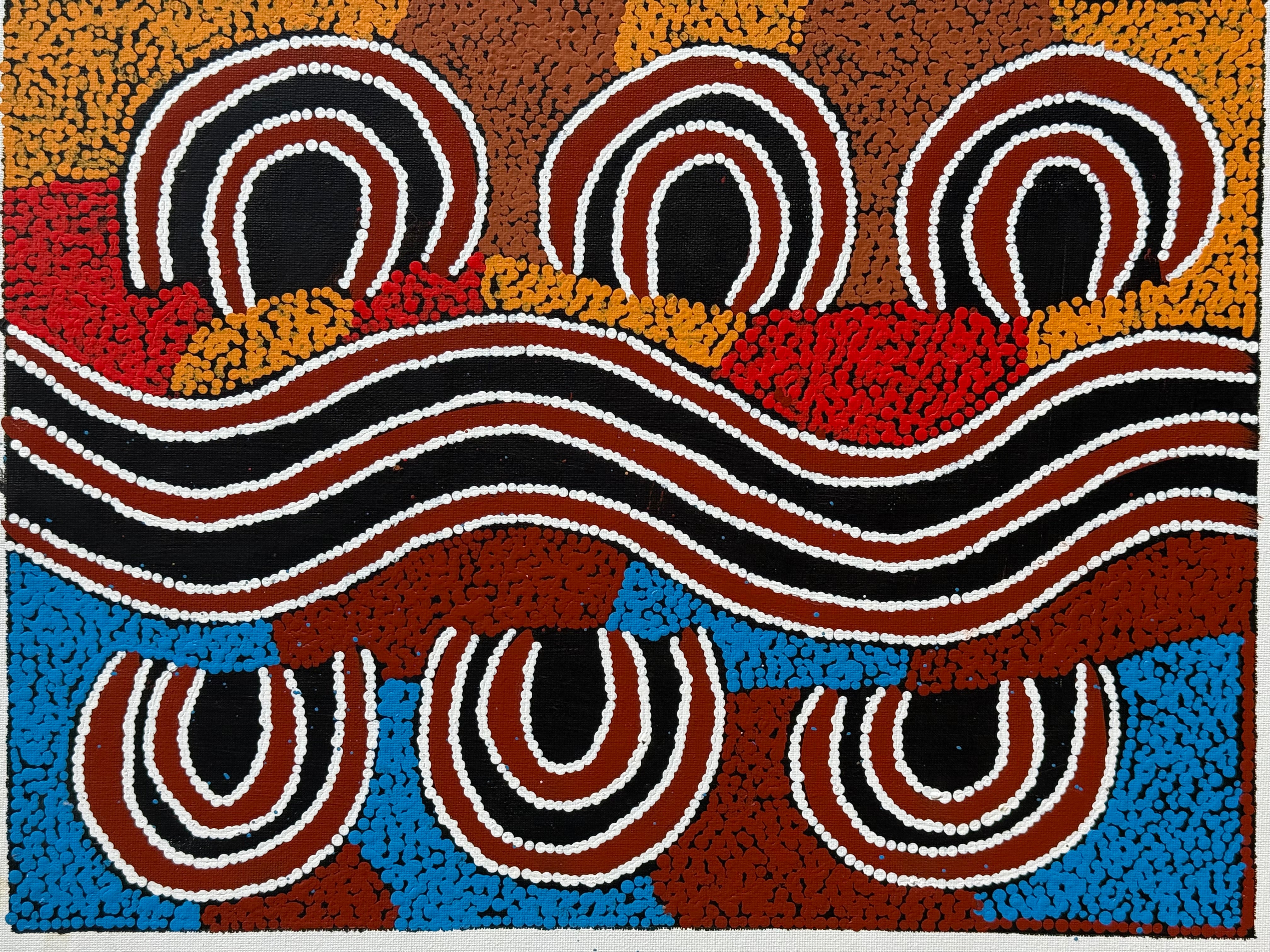 Aboriginal paintings in many sizes featuring women's ceremony