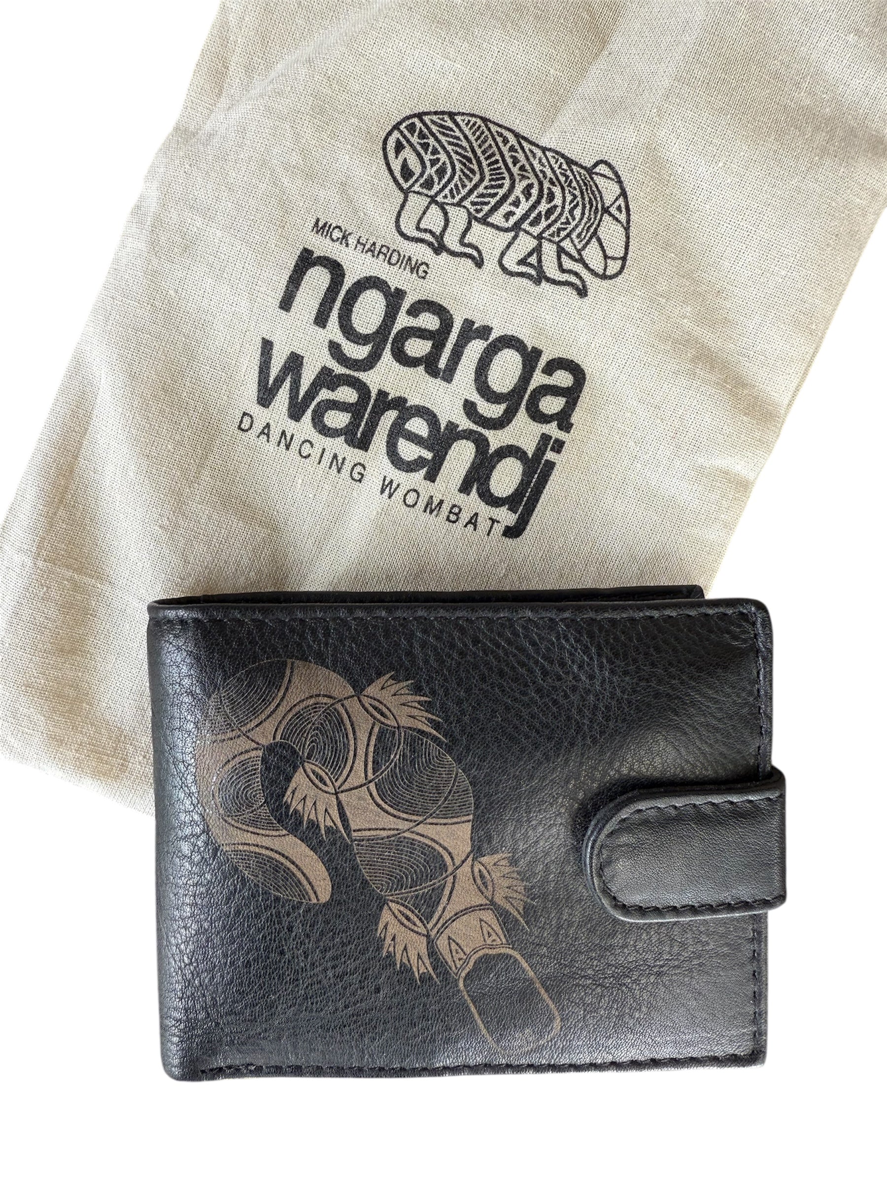 Men's Black Leather Wallet - Budja the Platypus - Mick Harding