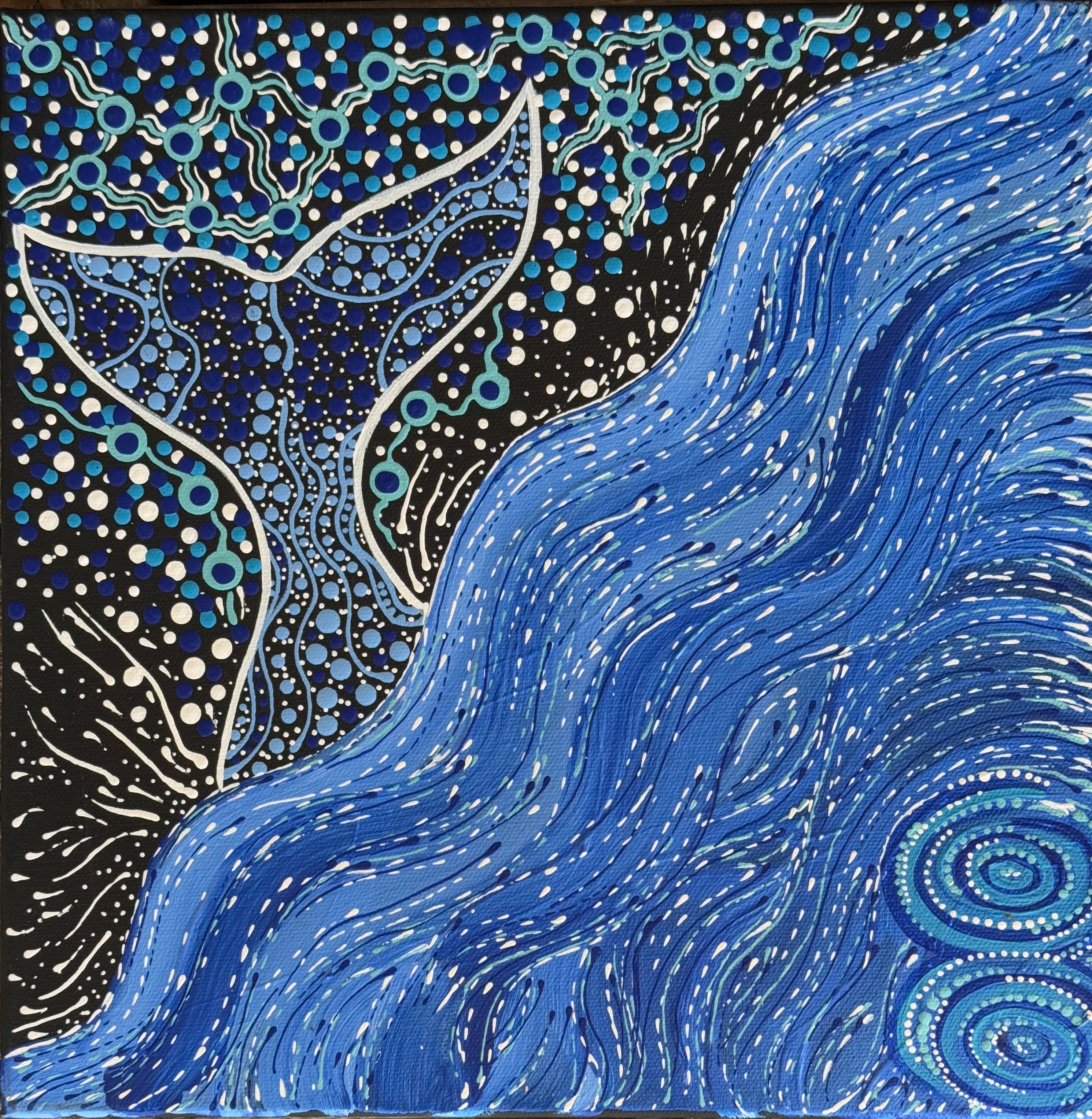 Deidre Burgoyne Rosier - Whale Travels in the Great Bight - 30x30cm .11-8 *pre-stretched*