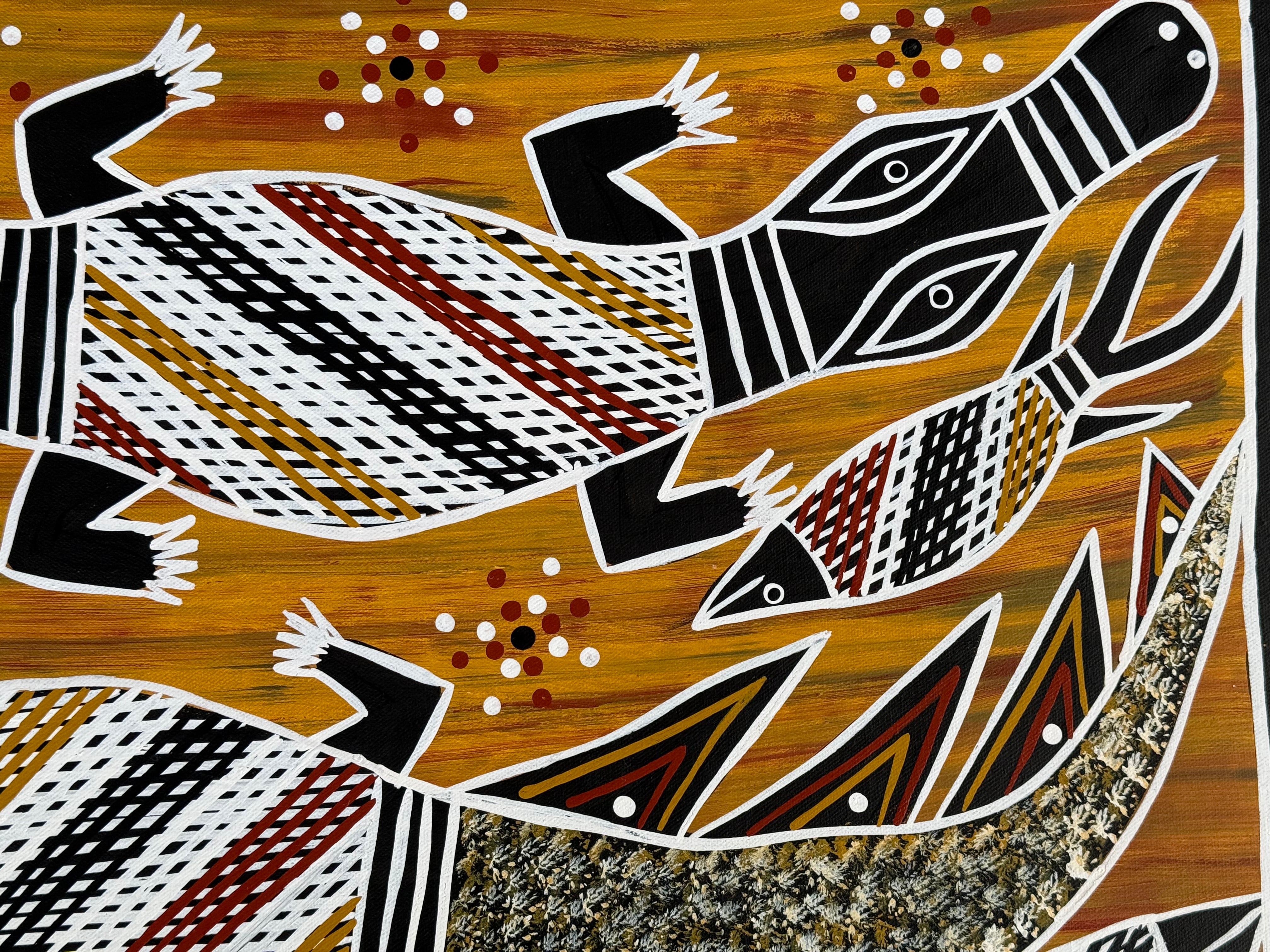 Christine Burarrwanga - Crocodiles and Fish - 80x50cm .01-1