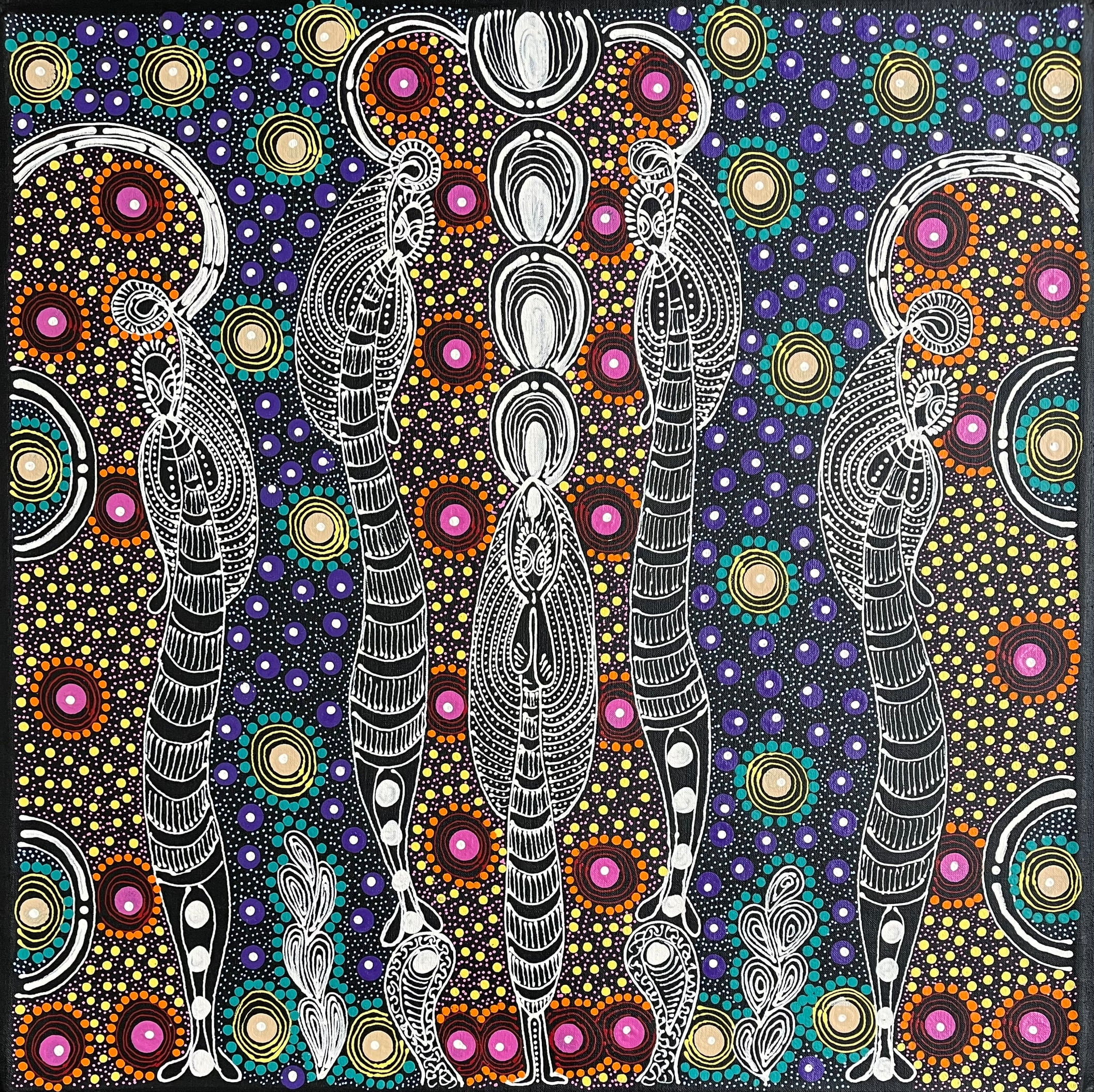 Colleen Wallace Nungarray - Dreamtime Sisters - 60x60cm .229
