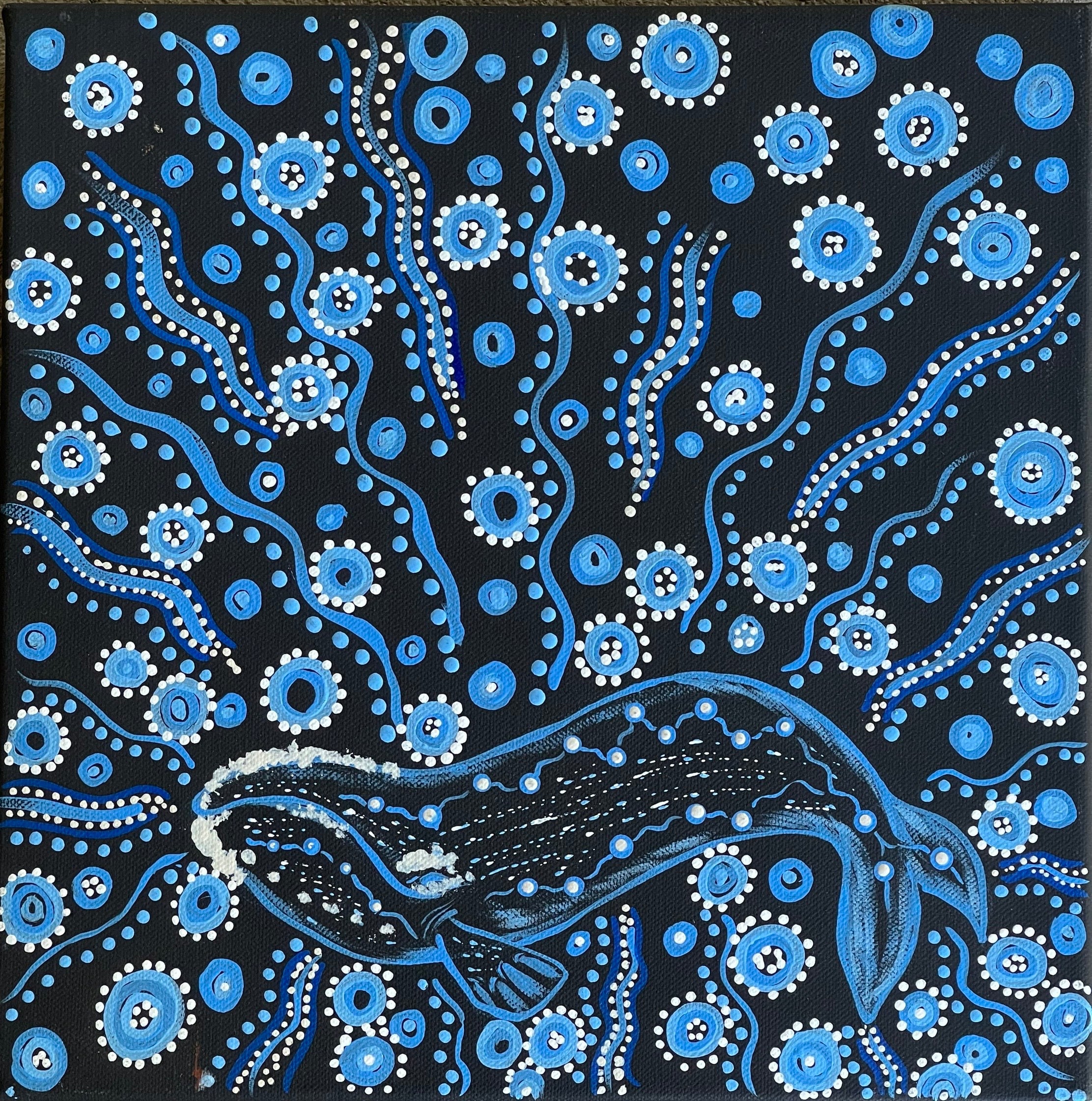 Deidre Burgoyne Rosier - Whale Dreaming - 30x30cm .90-6 *stretched ready to hang*