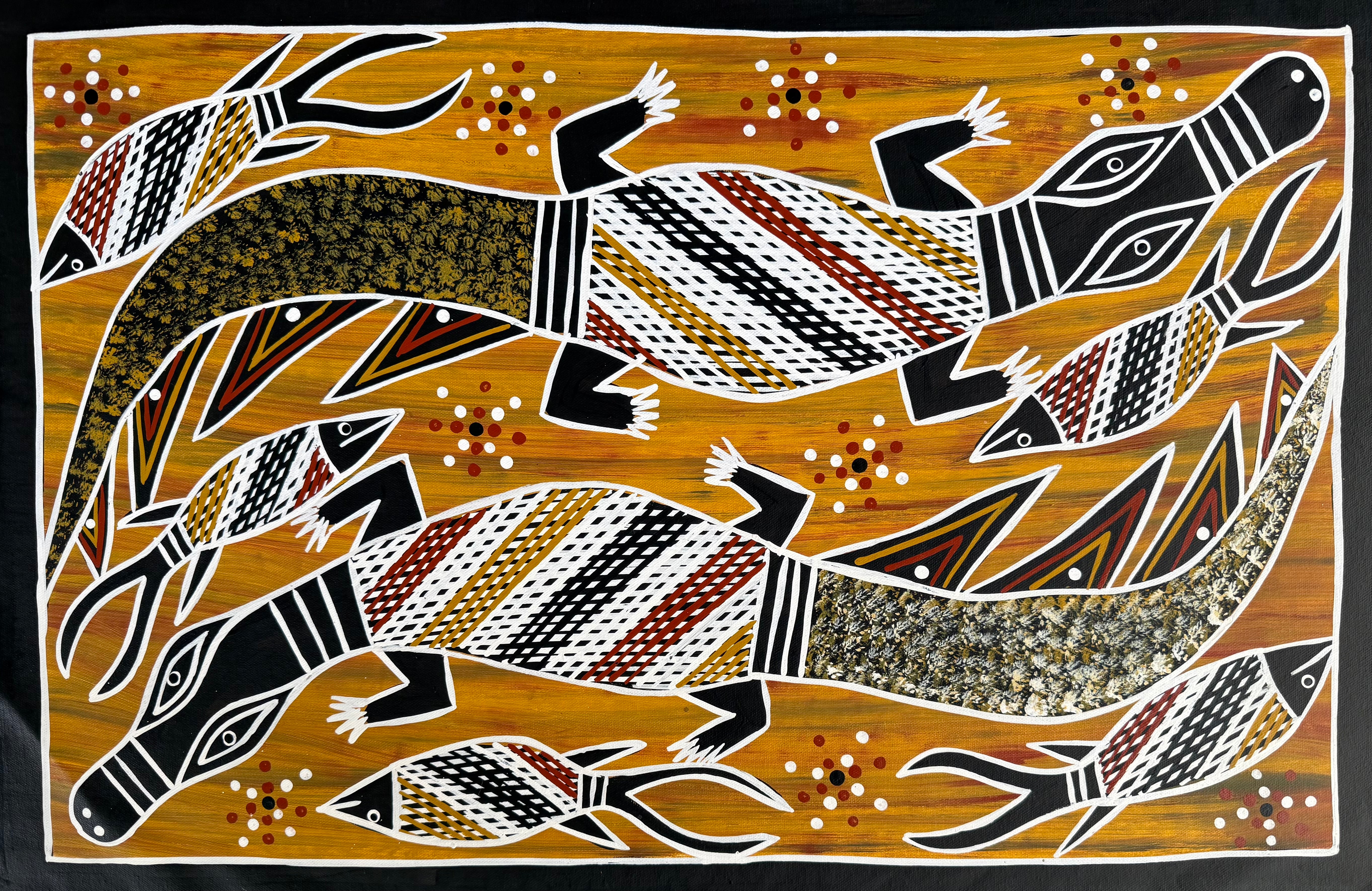 Christine Burarrwanga - Crocodiles and Fish - 80x50cm .01-1