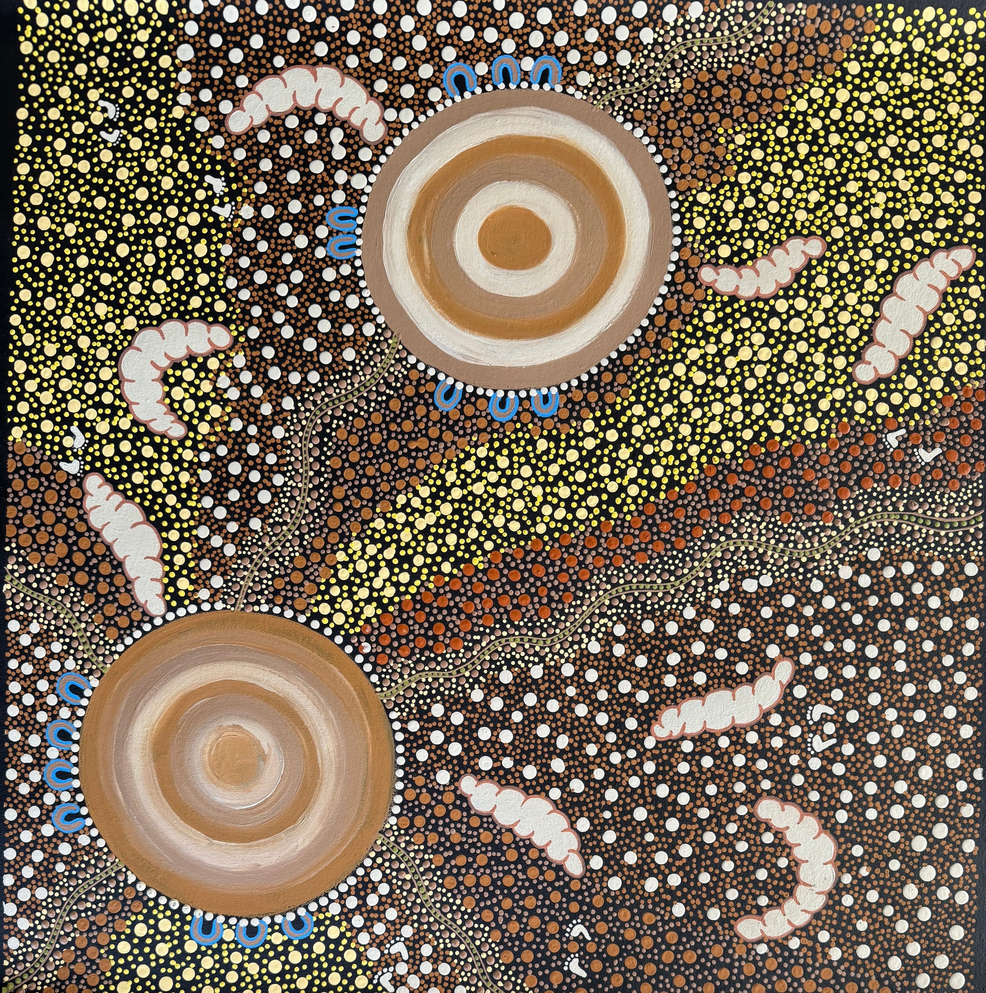 Deidre Burgoyne Rosier - Women Gathering Witchetty Grubs to Eat - 59x58cm .04-7