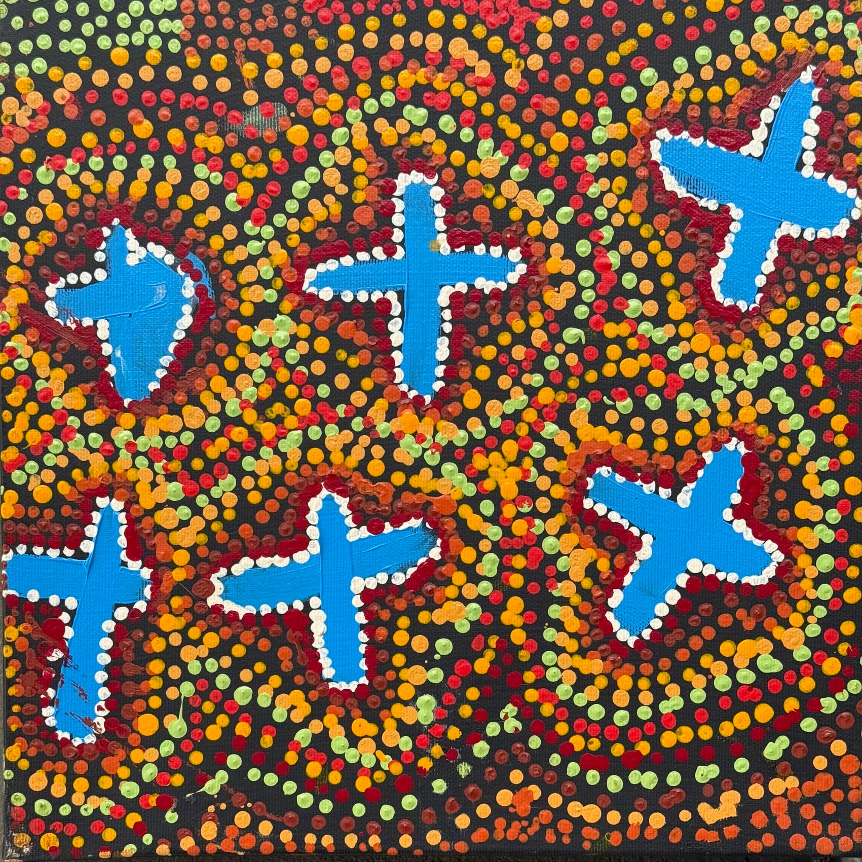 Karen Napaljarri Barnes - Ngatijirri Jukurrpa (Budgerigar Dreaming) - Stretched