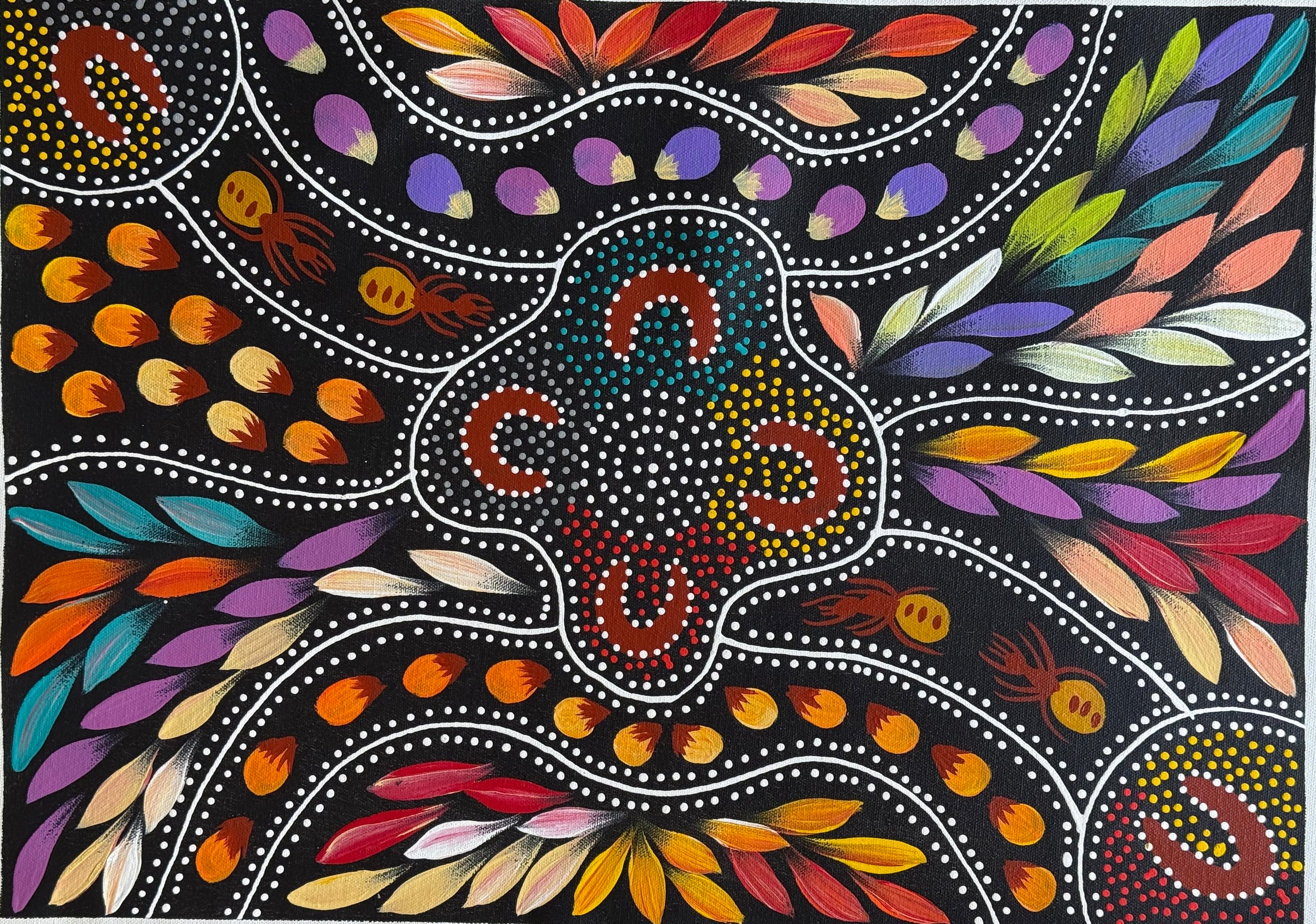 Jacinta Numina Waugh - Women Hunting for Bush Medicine Leaves, Bush Plums, Bush Tomatoes, Honey-Ants - 38x52cm .30-3