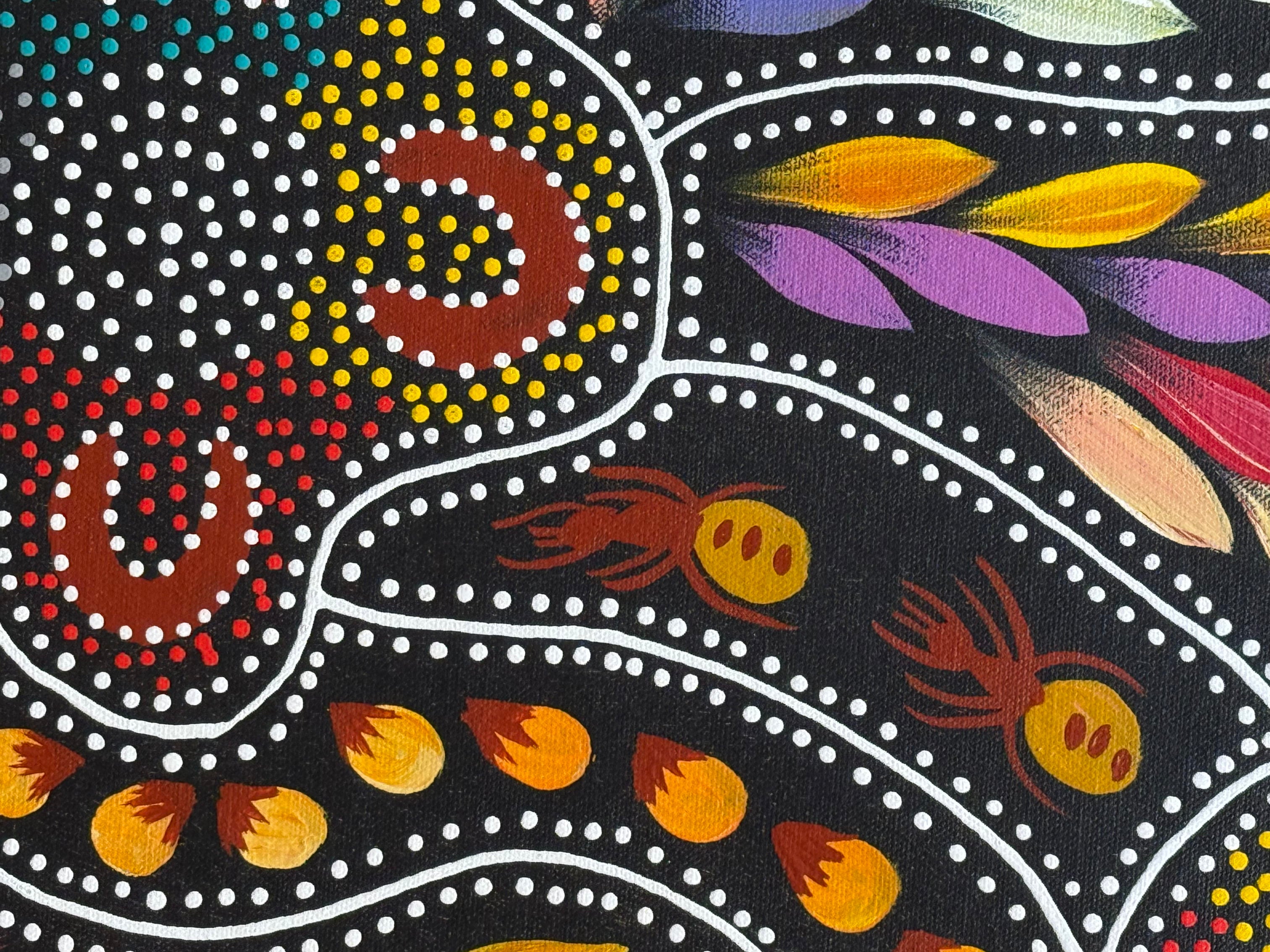 Jacinta Numina Waugh - Women Hunting for Bush Medicine Leaves, Bush Plums, Bush Tomatoes, Honey-Ants - 38x52cm .30-3