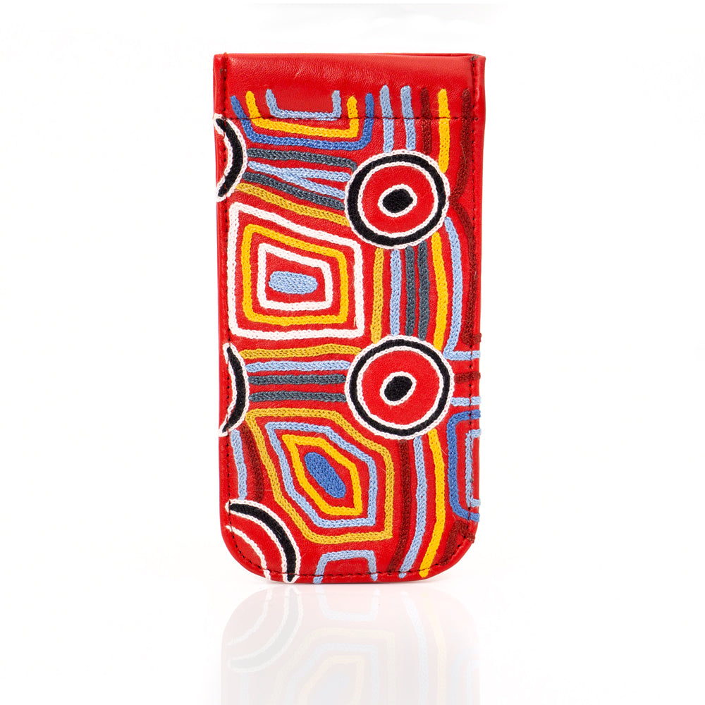 Leather Embroidered Spec Case - Mary Napangardi Brown