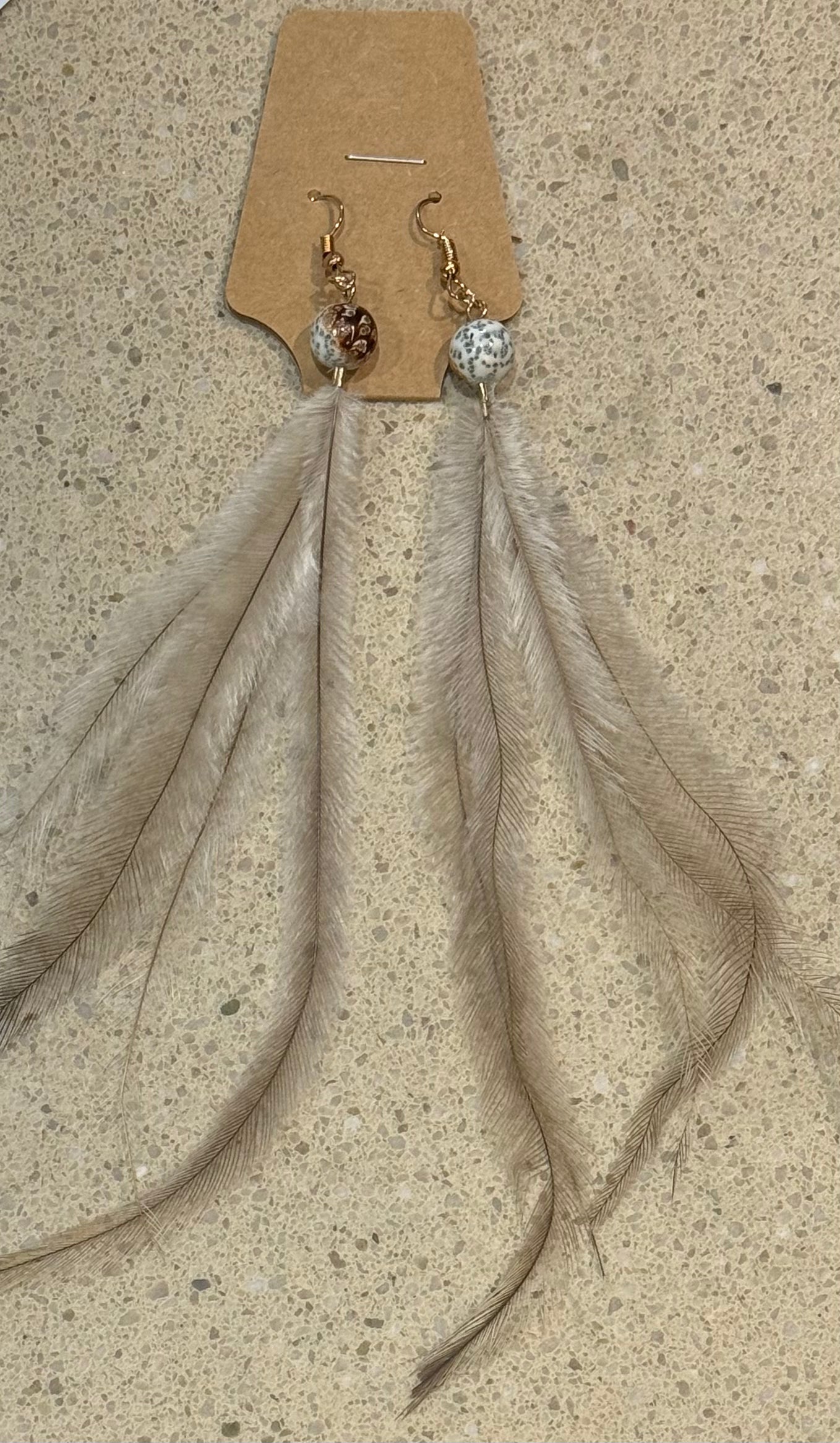 Emu Feather Earrings - Beads - Tamay Beam