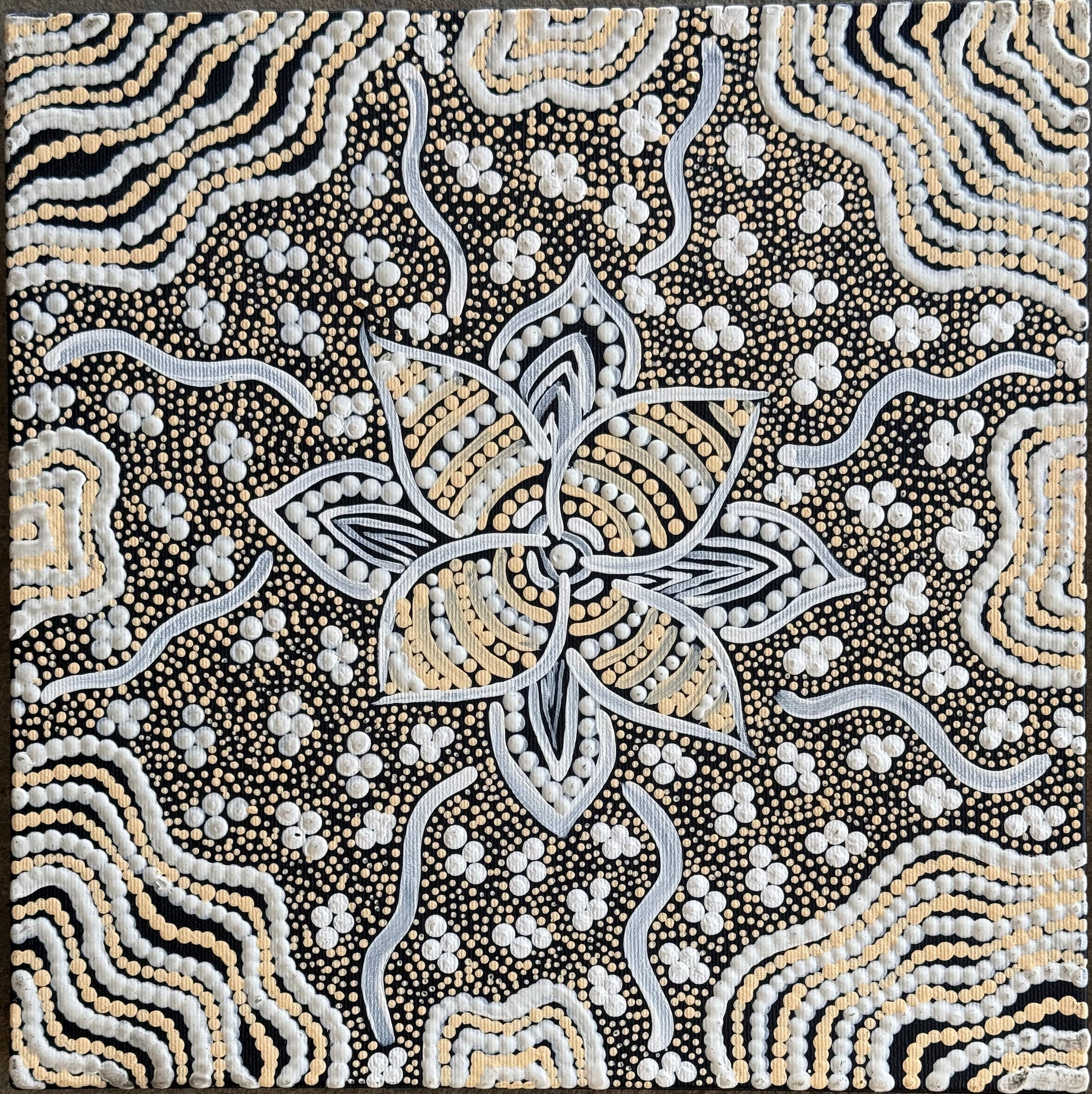 Marcina Napurrurla Foster - Watiya-warnu Jukurrpa (Seed Dreaming) 30x30cm Pre-stretched Linen