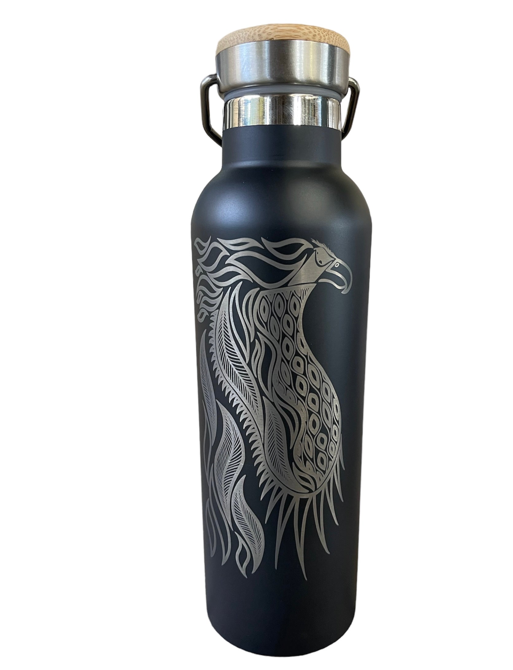 Insulated Bottle - Bunjil The Wedge Tailed Eagle (Black) - Mick Harding