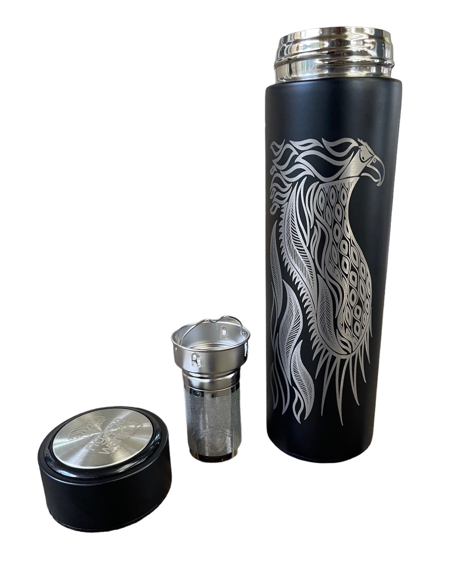 Stainless Steel Flask - Bunjil The Wedge Tailed Eagle (White) - Mick Harding