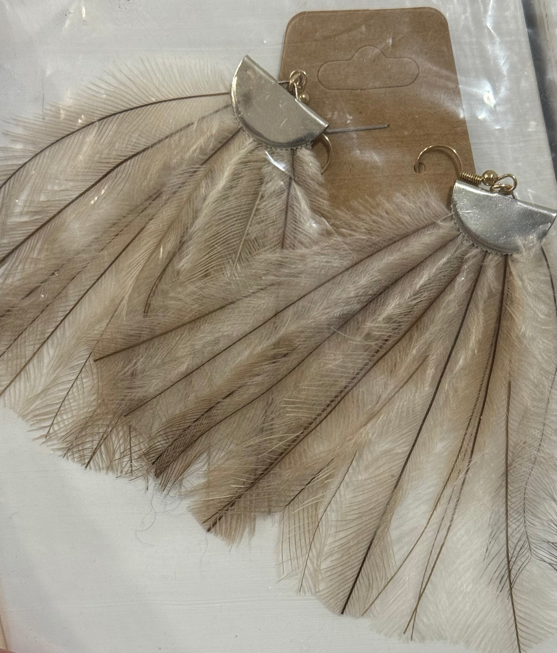 Emu Feather Earrings - Metal - Tamay Beam