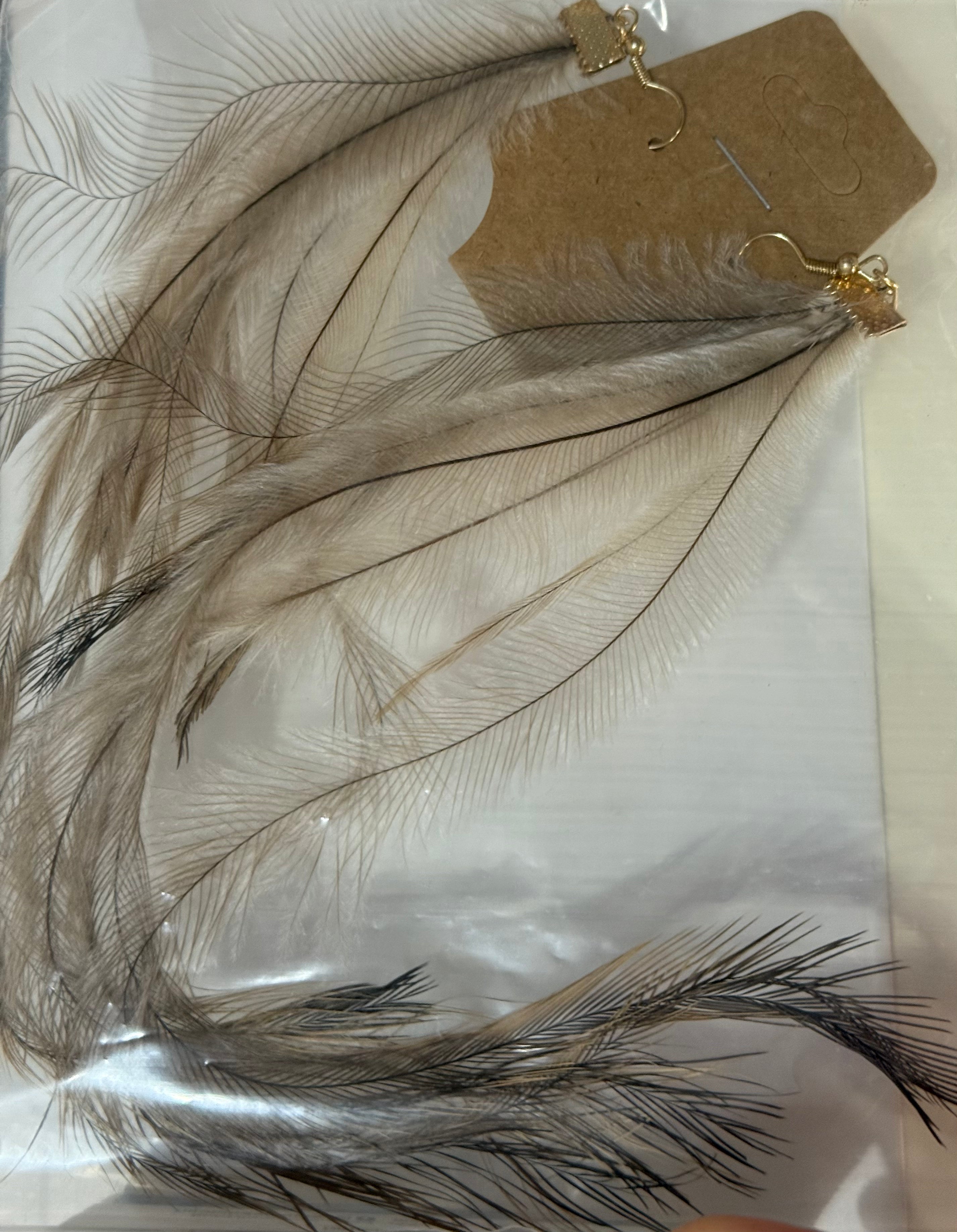 Emu Feather Earrings - Metal - Tamay Beam