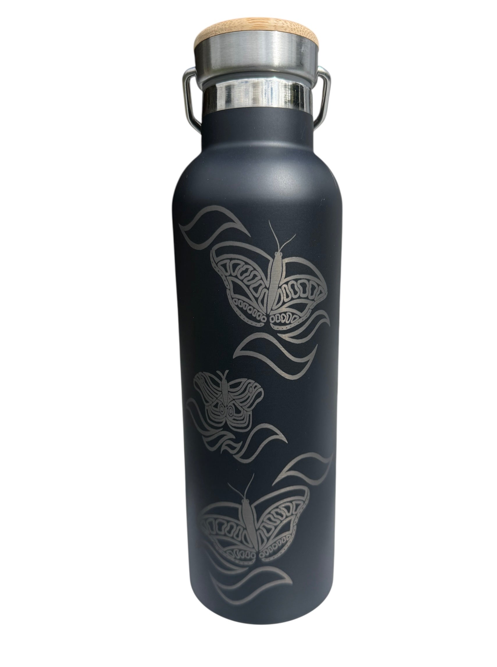 Insulated Bottle - Balam Balam Butterflies (Black) - Mick Harding