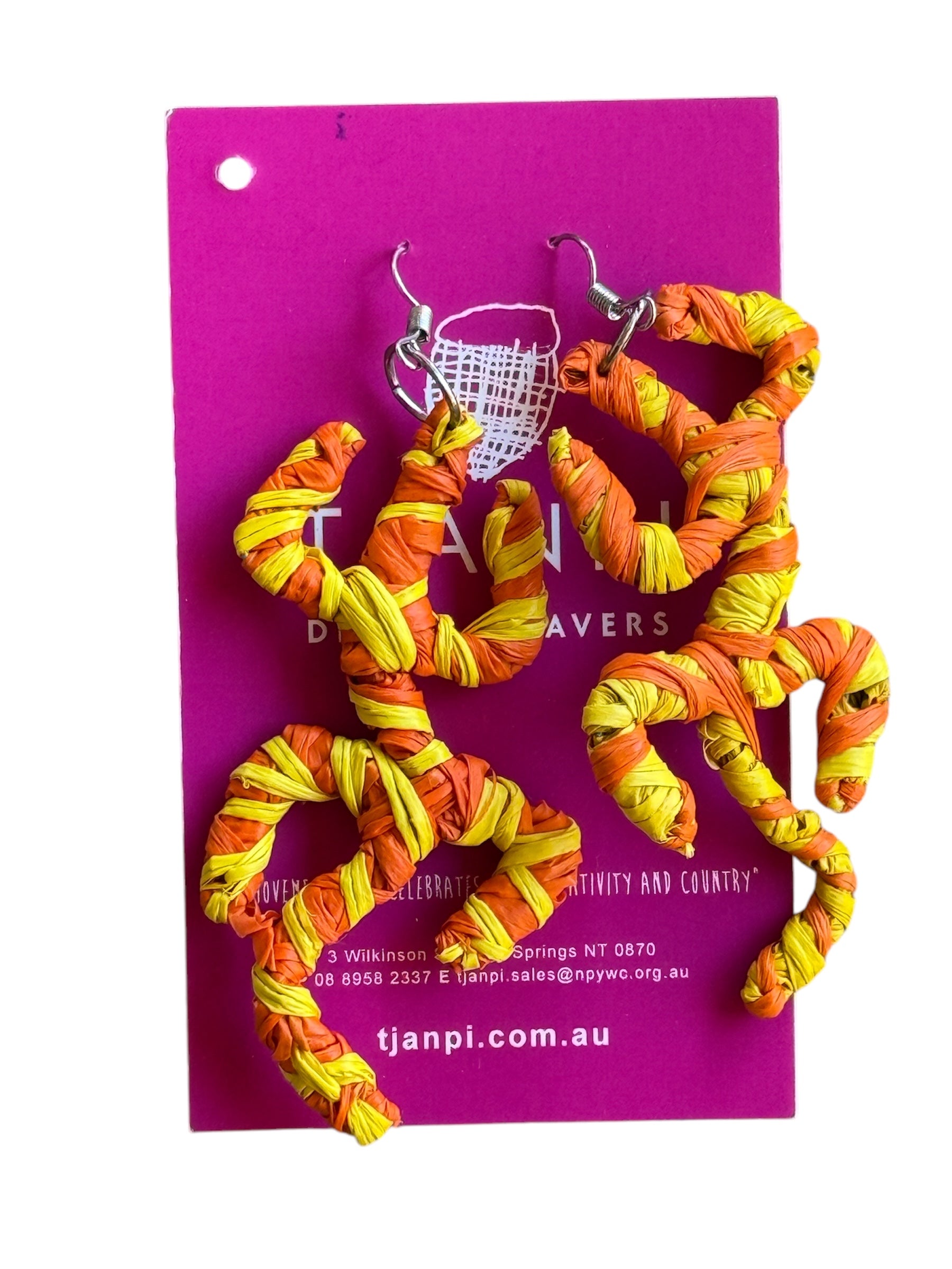 Raffia Woven Earrings - Lizard - Yellow/Orange