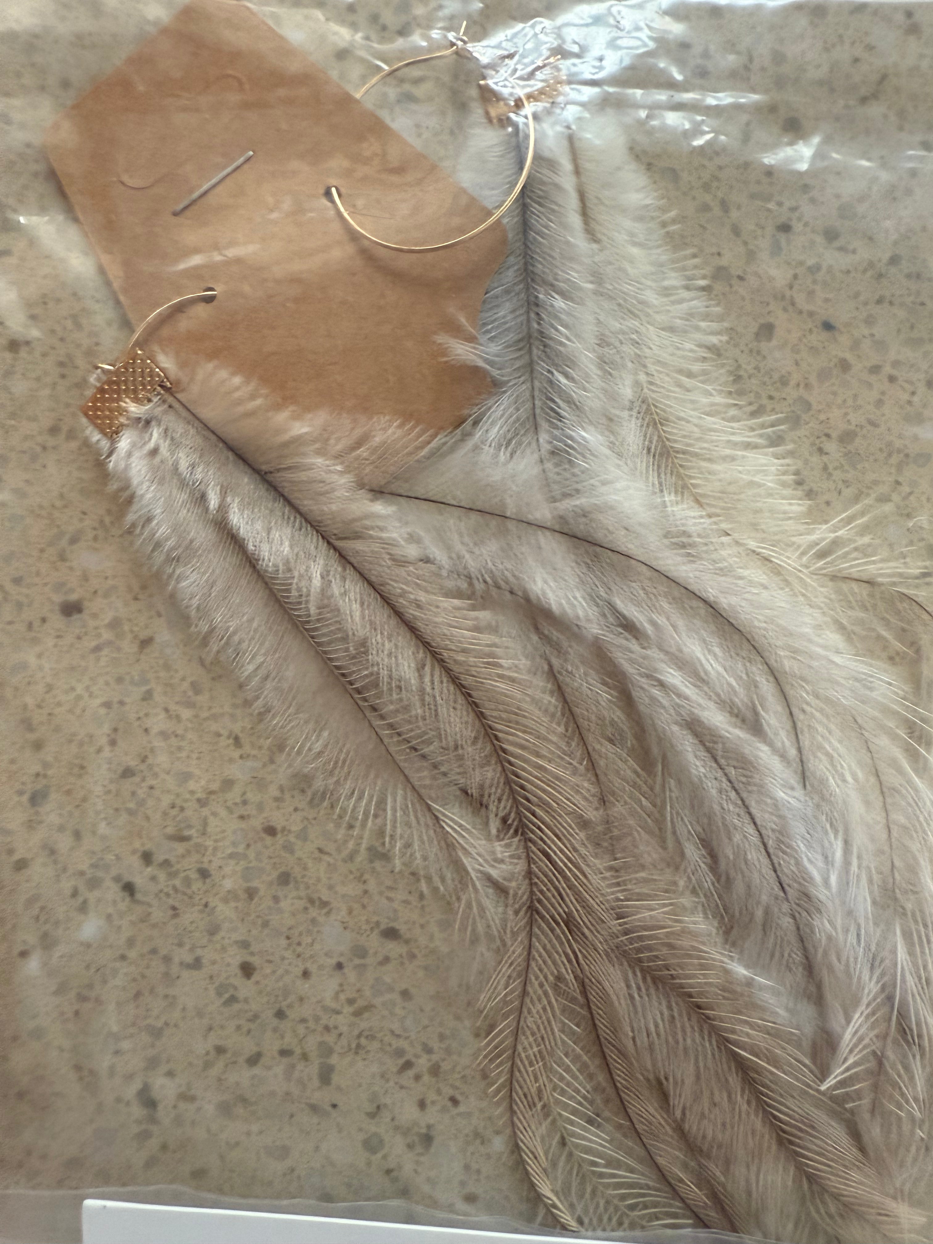 Emu Feather Earrings - Metal - Tamay Beam