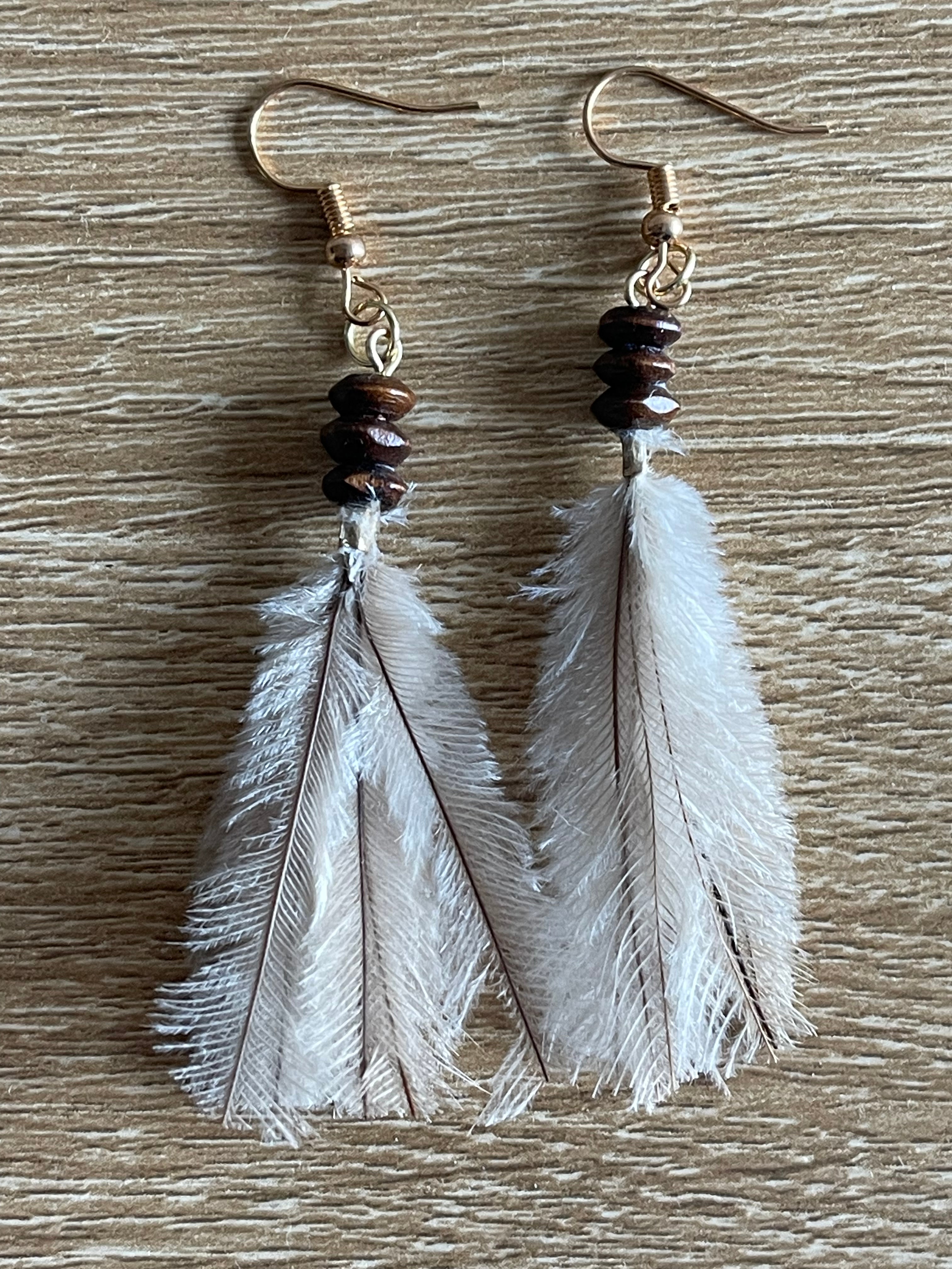 Emu Feather Earrings - Wood - Tamay Beam