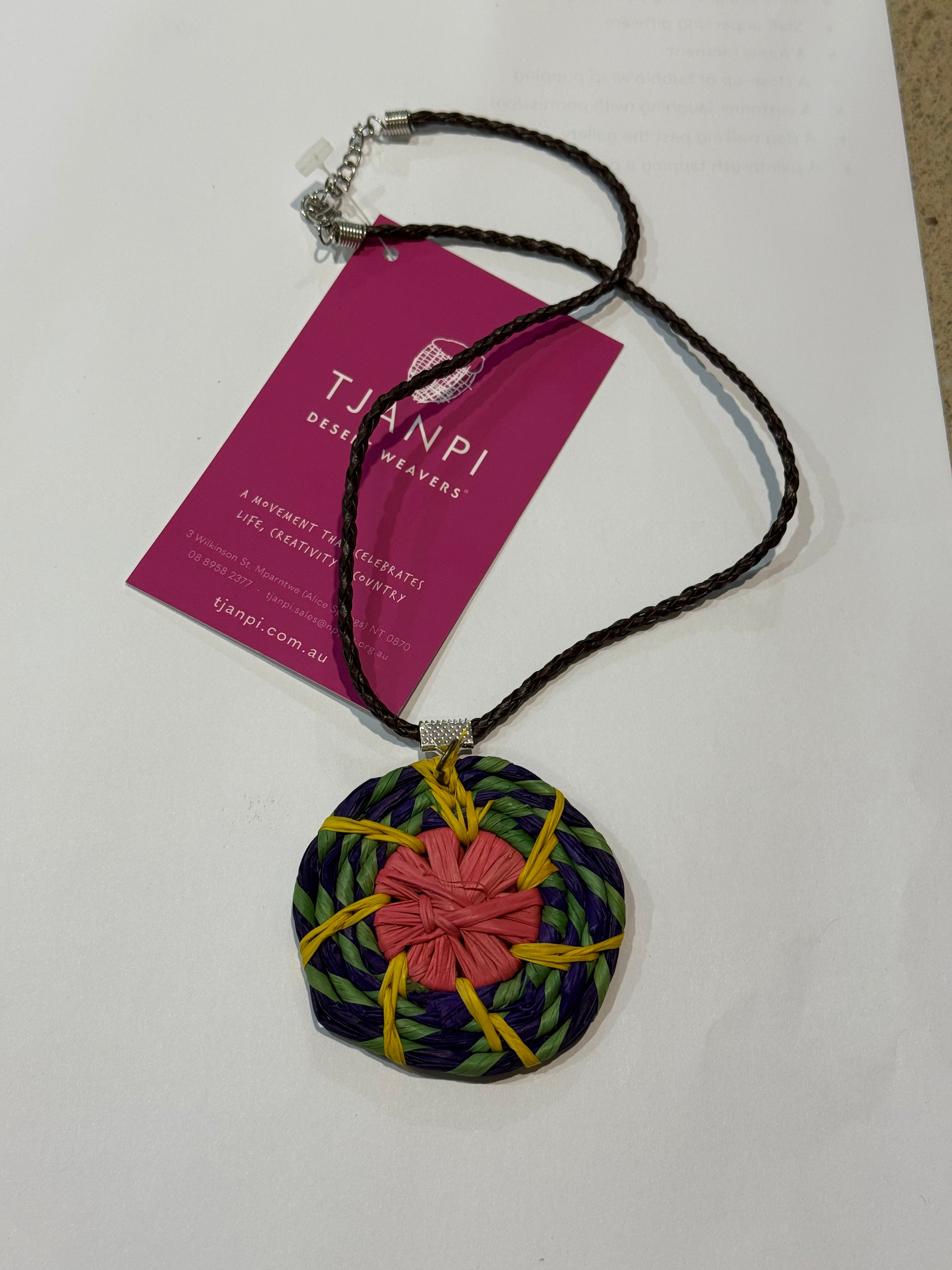 Raffia Woven Necklace - Eva Braeden (pink/green/yellow)