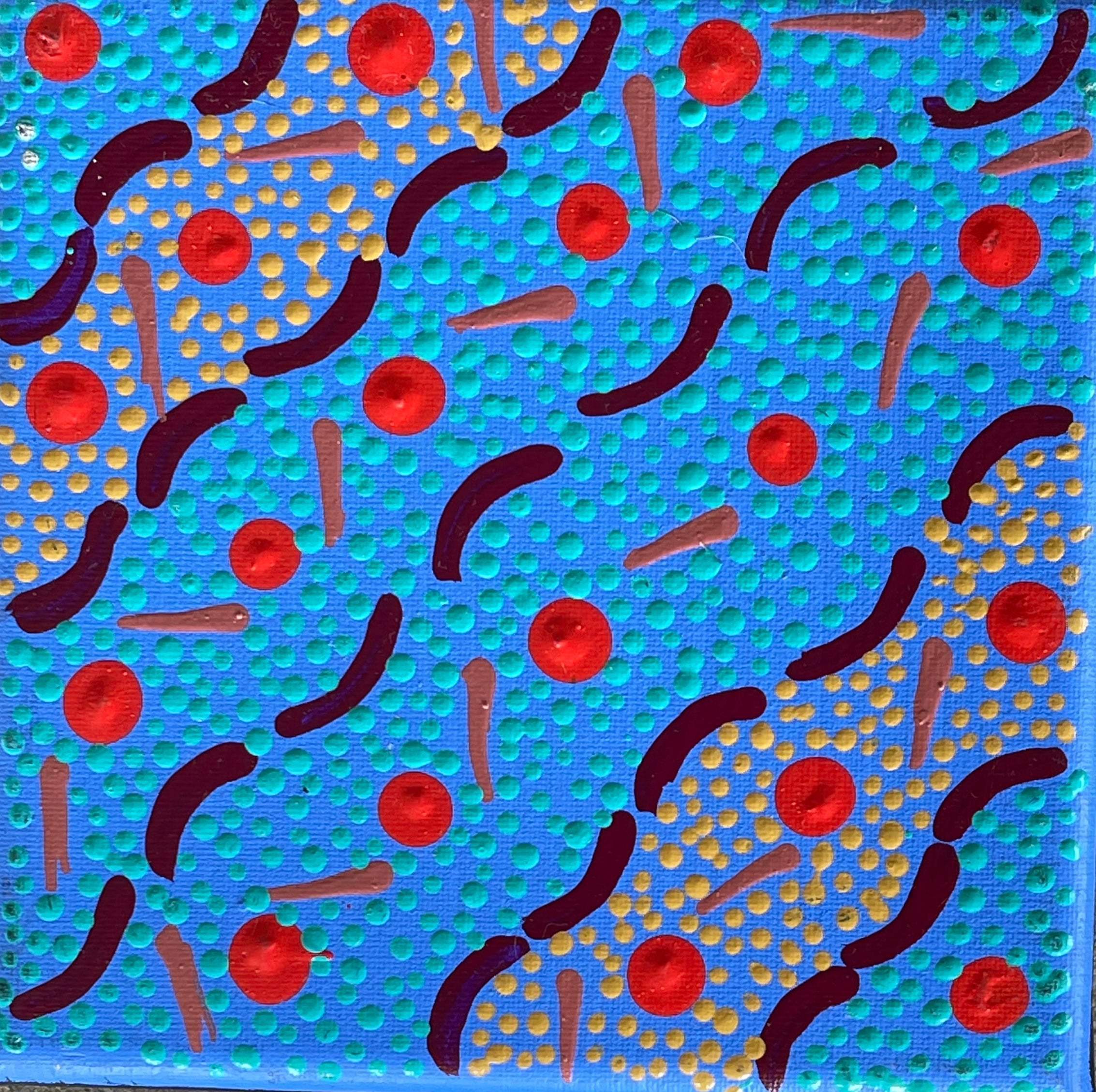 Lyn Nungarrayi Sims - 13 x 13cm - Wanakiji Jukurrpa (Bush Tomato Dreaming)