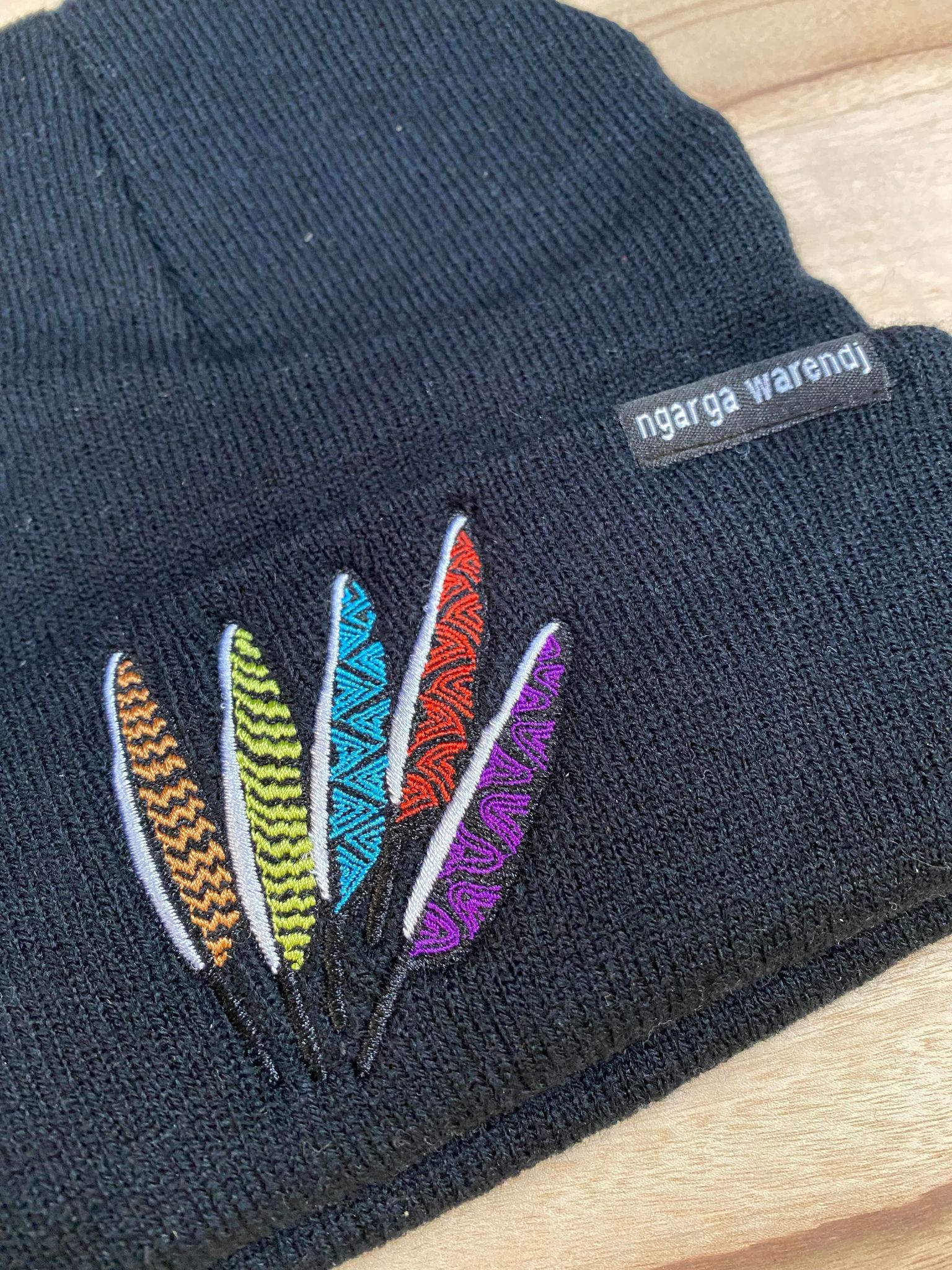 Ngarga Warendj Beanie - Kulin Nation Embroidered Feathers (Mick Harding)