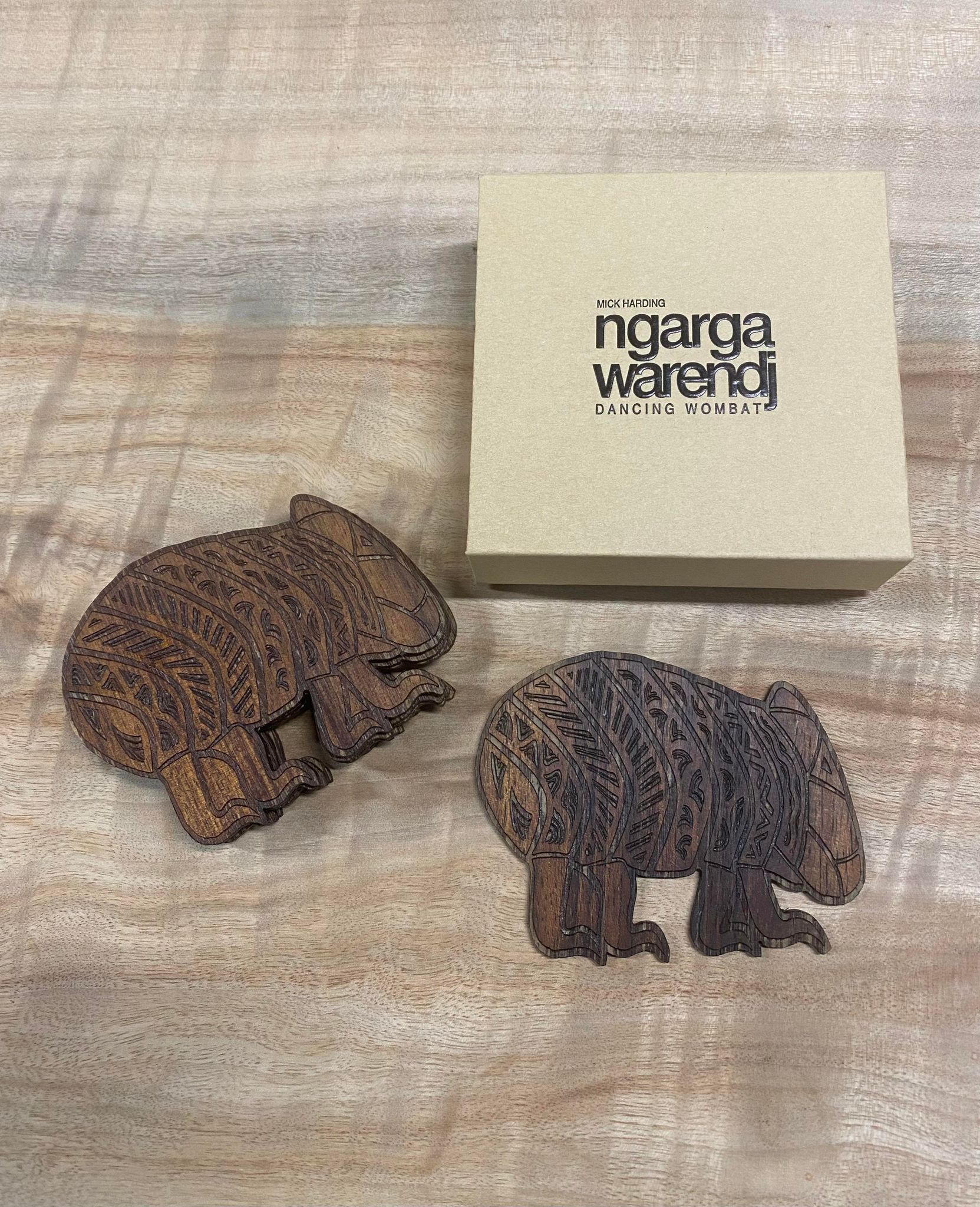 Ngarga Warendj Blackwood Coasters Set of 6 - Wombat - Mick Harding