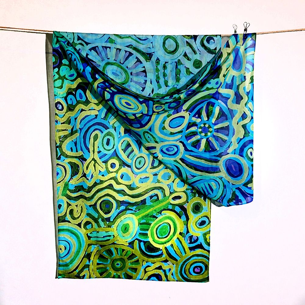 Organic Cotton Summer Scarf - Cedric Varcoe - Blue and Green