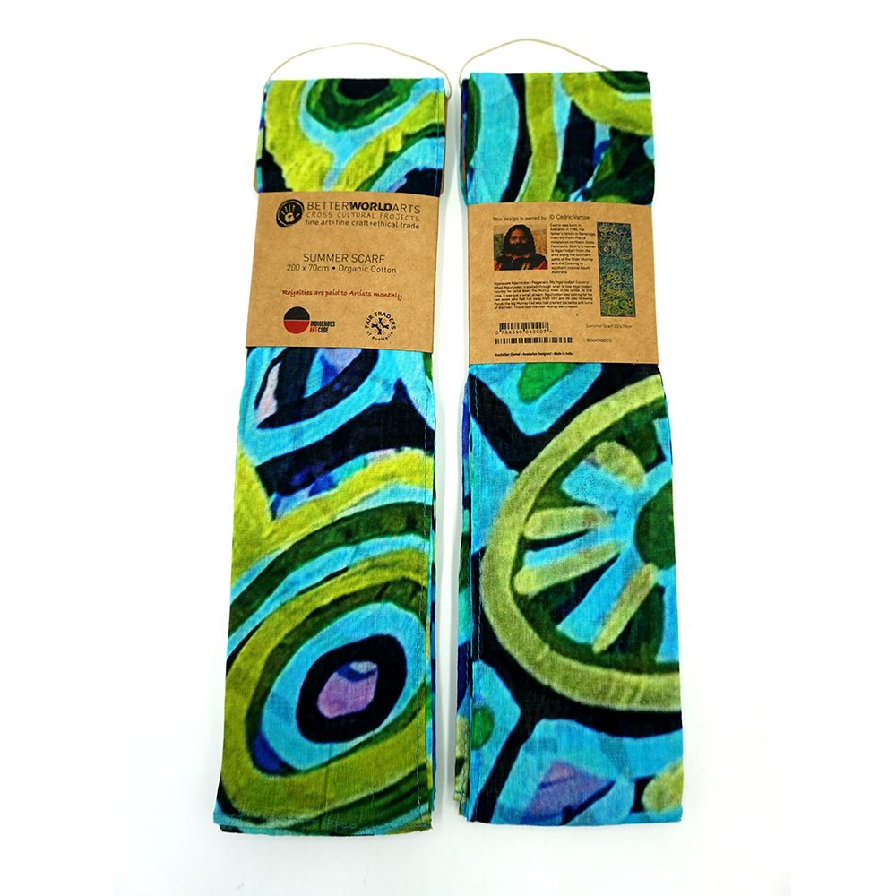 Organic Cotton Summer Scarf - Cedric Varcoe - Blue and Green