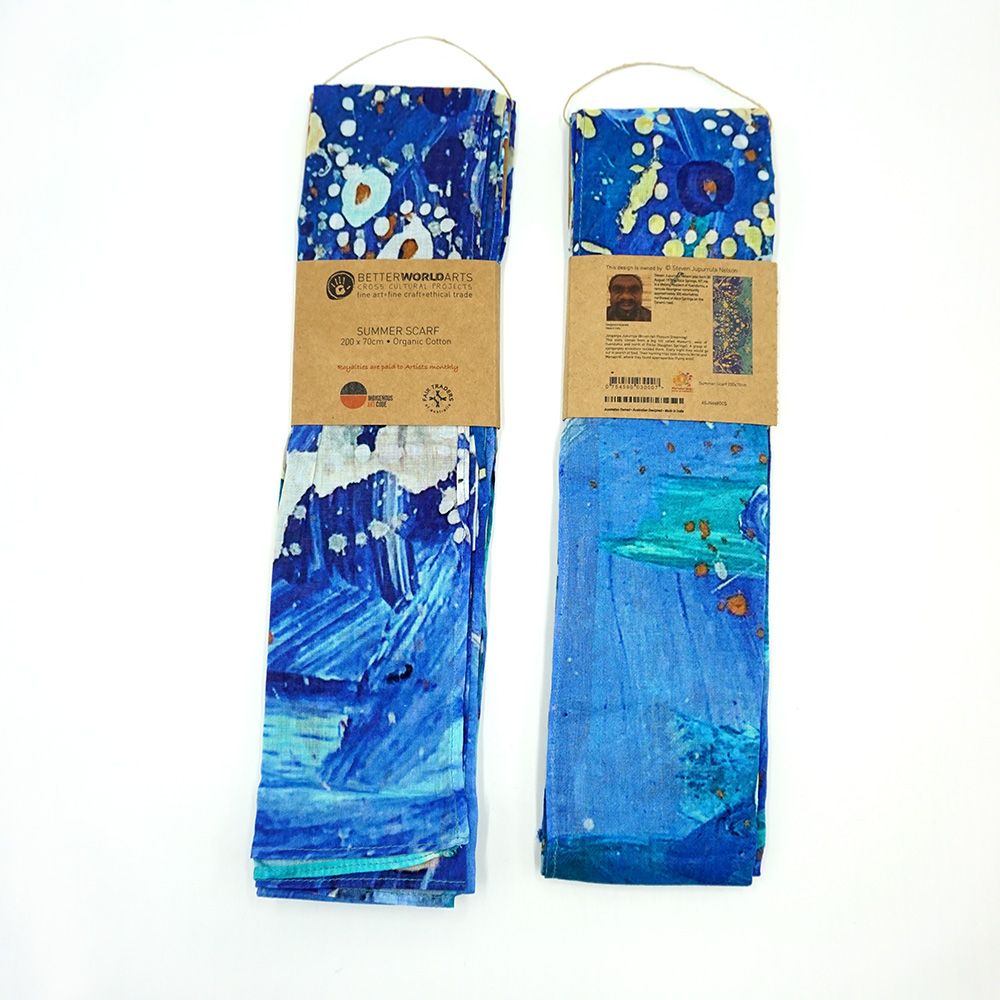 Organic Cotton Summer Scarf - Steven Jupurrula Nelson - Blue