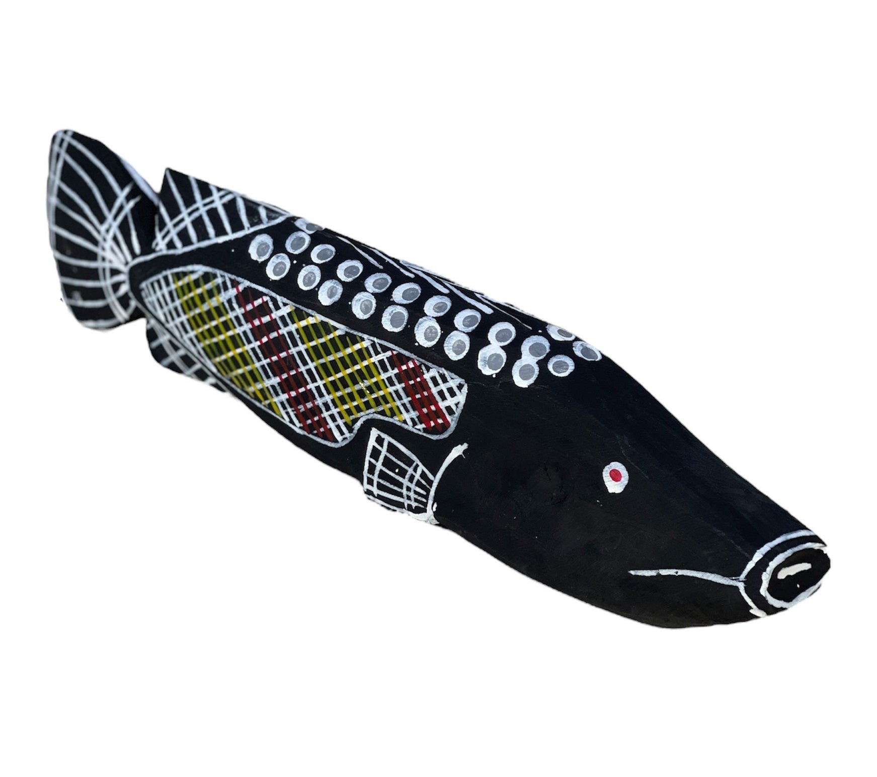 Hand Carved Barramundi Black (Dots) - Kenny Reid