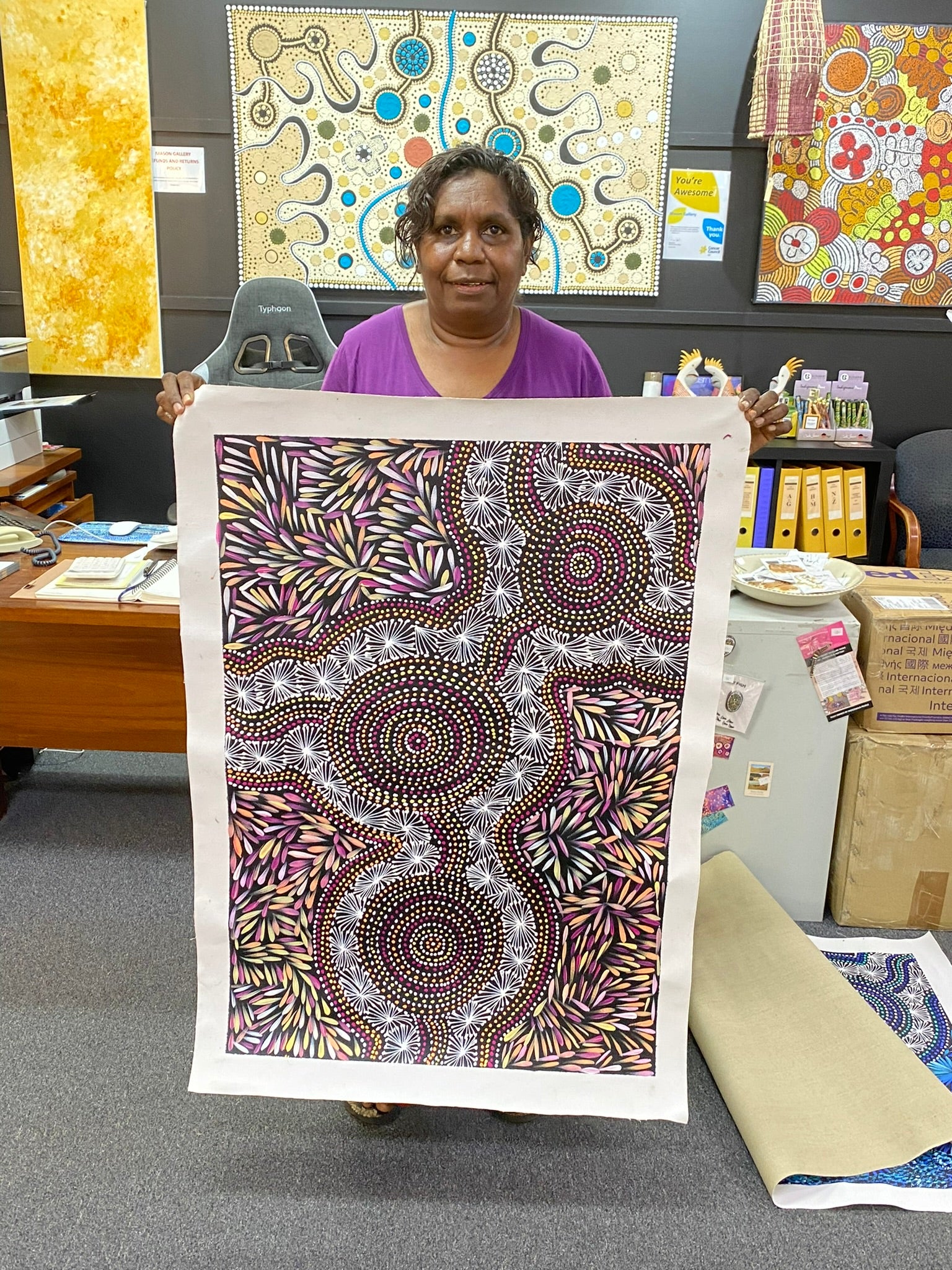 Selina Numina Kamprina - Bush Medicine Leaves with Spinifex Grass - 100x68cm .94-1