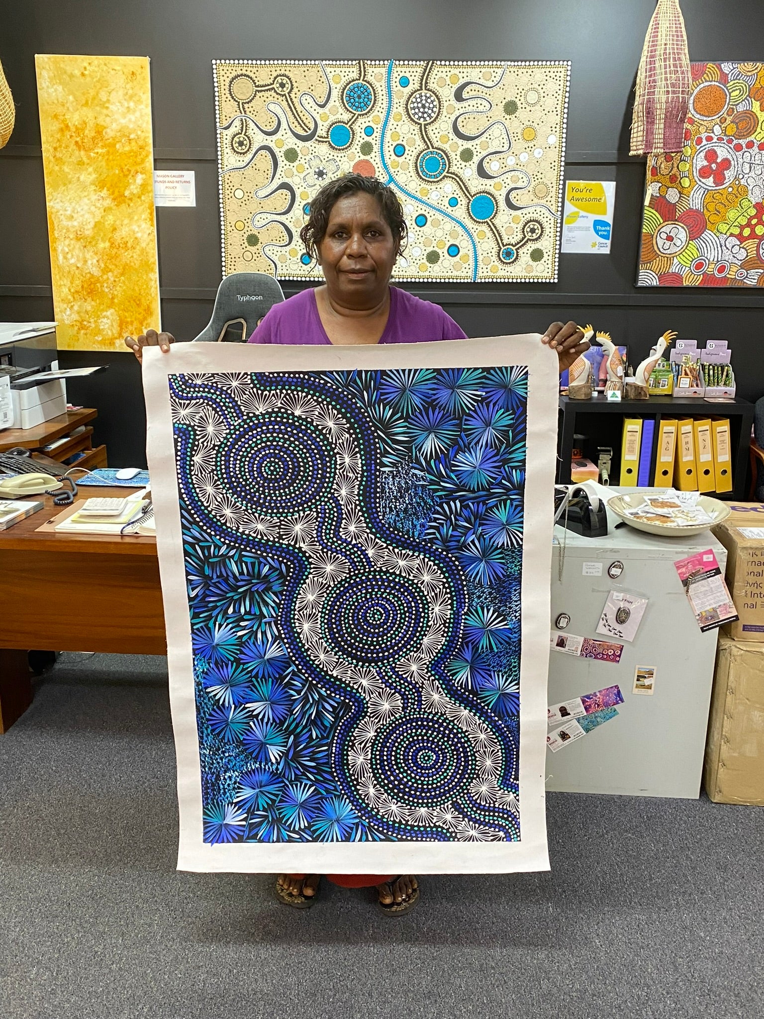 Selina Numina Kamprina - Bush Medicine Leaves with Spinifex Grass - 100x67cm .94-2