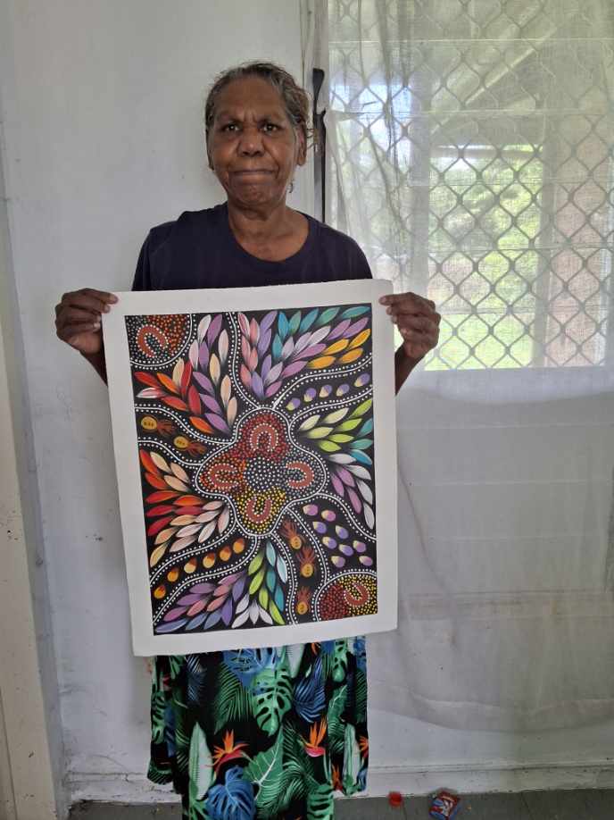 Jacinta Numina Waugh - Women Hunting for Bush Medicine Leaves, Bush Plums, Bush Tomatoes, Honey-Ants - 38x52cm .30-7