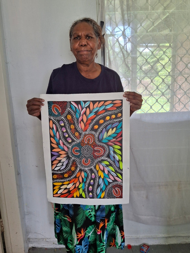 Jacinta Numina Waugh - Women Hunting for Bush Medicine Leaves, Bush Plums, Bush Tomatoes, Honey-Ants - 38x52cm .30-8