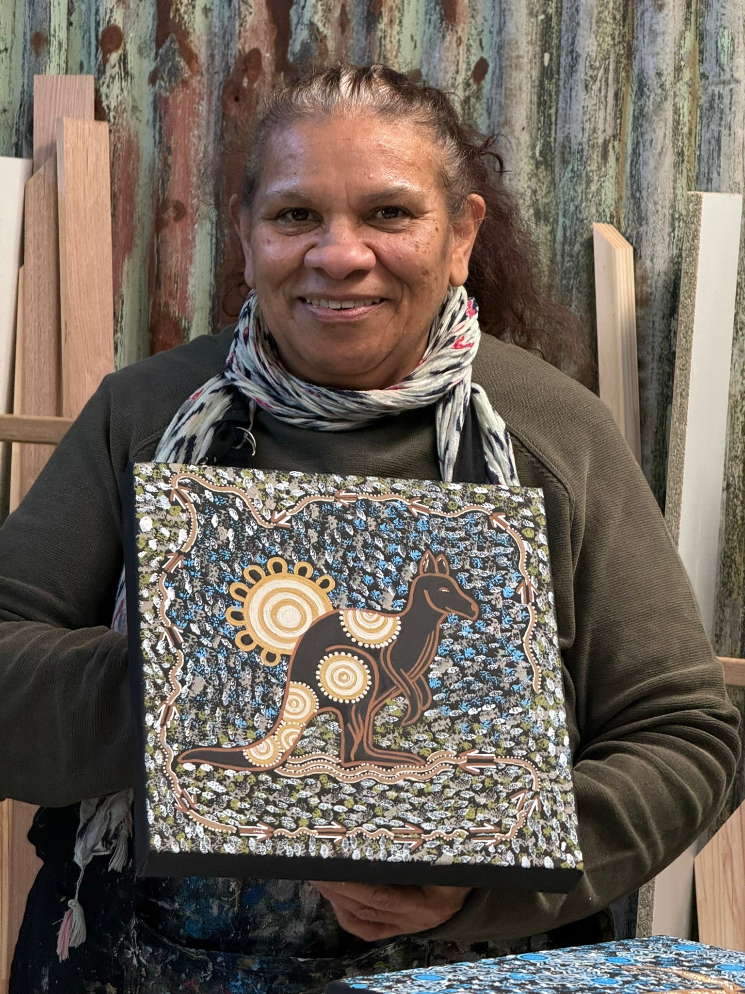 Deidre Burgoyne Rosier - Kangaroo Looking For Food *pre-stretched* .18-9