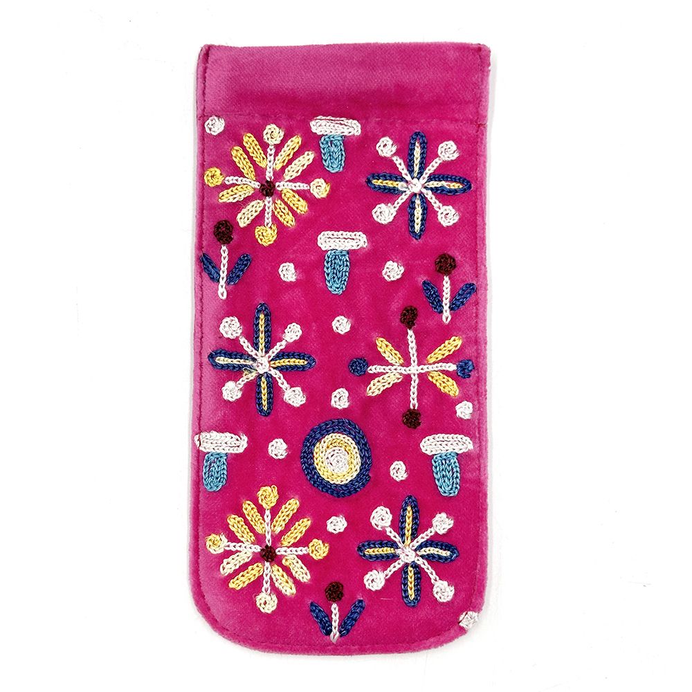 Velvet Embroidered Spec Case - Rosie Ross (Pink)