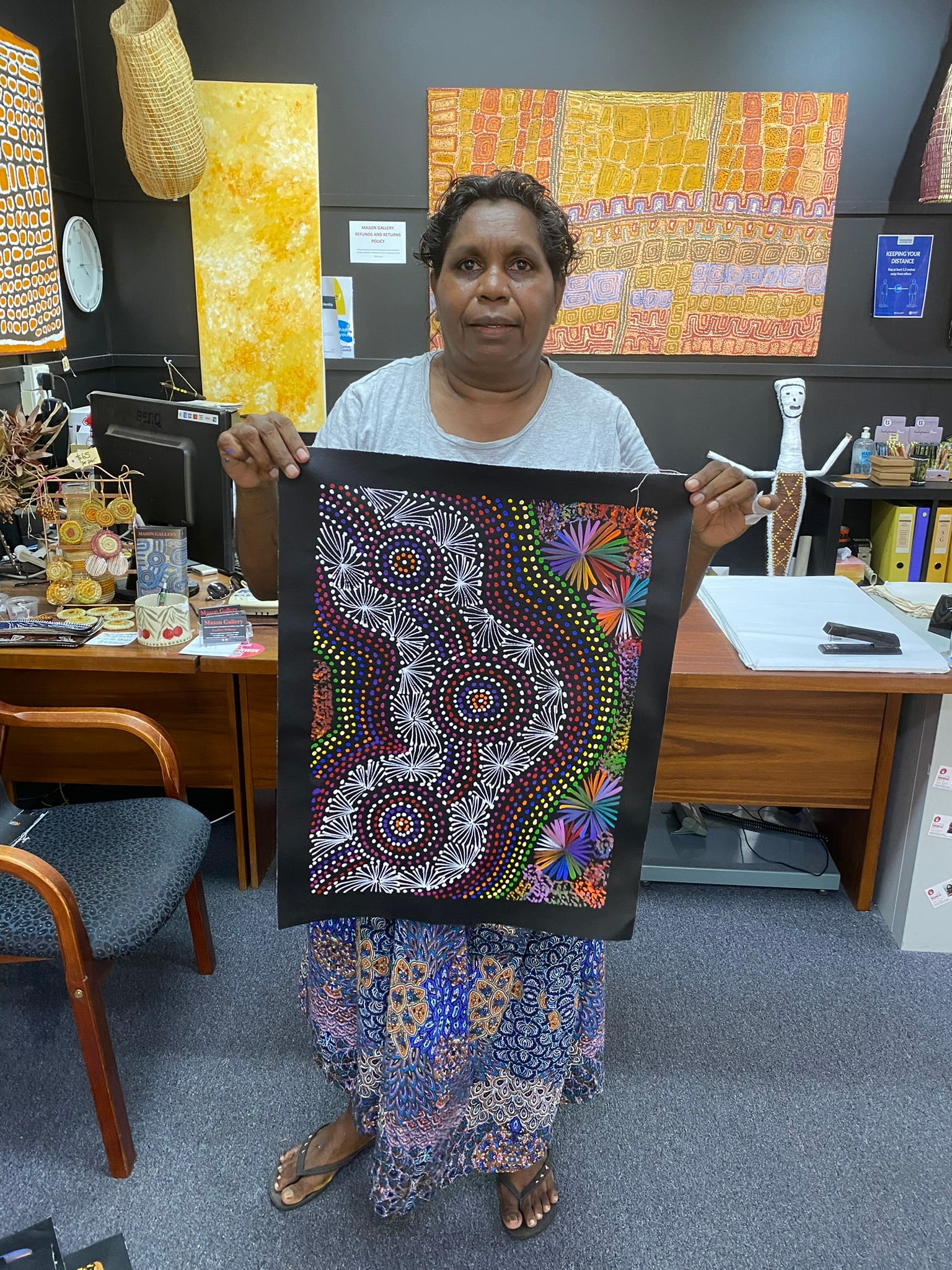 Selina Numina Kamprina - Bush Medicine Leaves with Spinifex Grass - 53x38cm .65-35