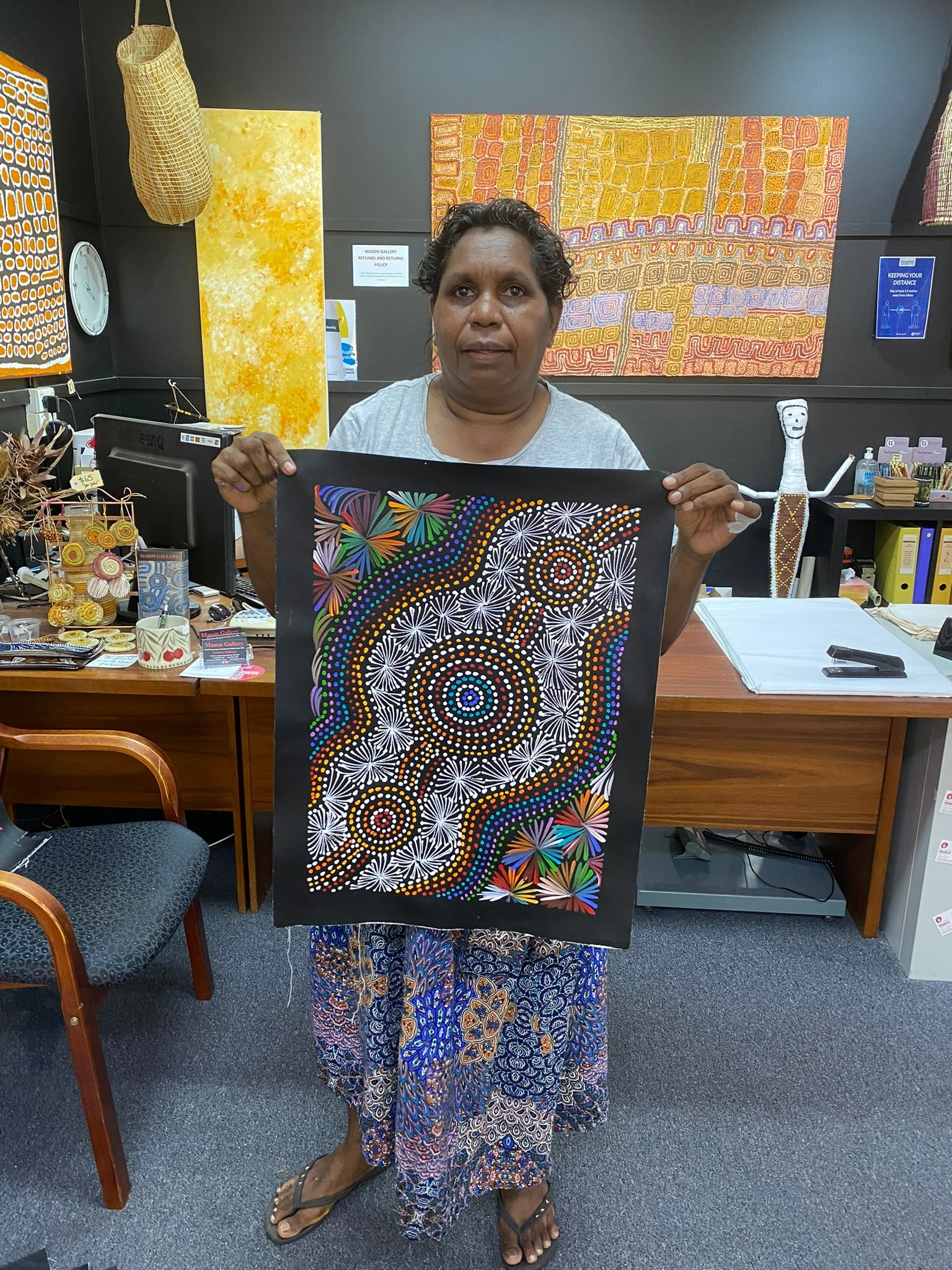 Selina Numina Kamprina - Bush Medicine Leaves with Spinifex Grass - 52x37cm .65-36