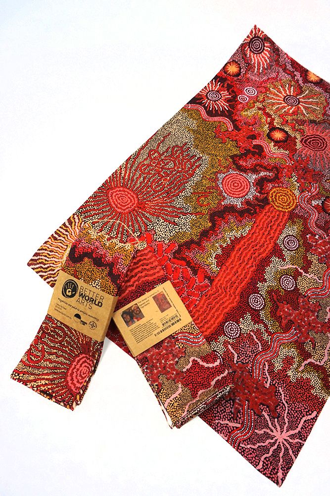 Cotton Tea Towel - Damien & Yilpi Marks - Family & Country (red)