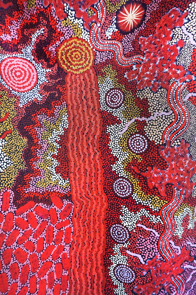 Cotton Tea Towel - Damien & Yilpi Marks - Family & Country (red)