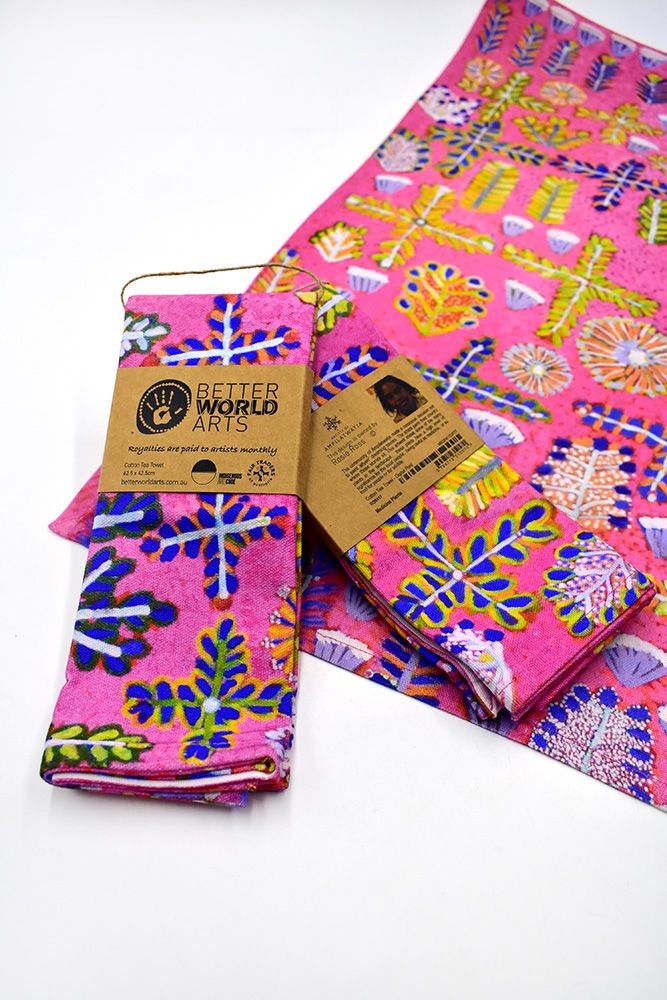 Cotton Tea Towel - Rosie Ross - Medicine Plants - Pink