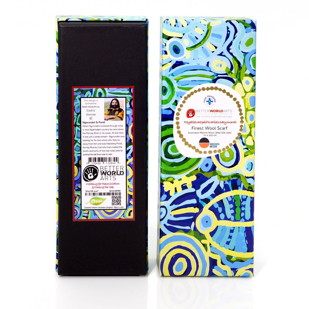 Wool & Silk Scarf - Cedric Varcoe (Blue/Green)